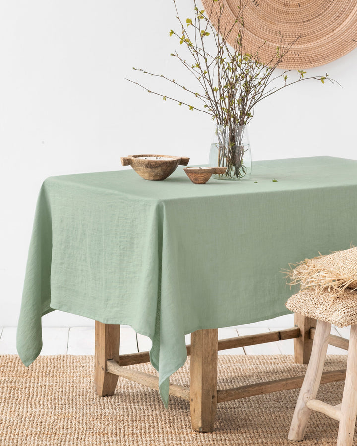 Custom size Matcha green linen tablecloth - MagicLinen