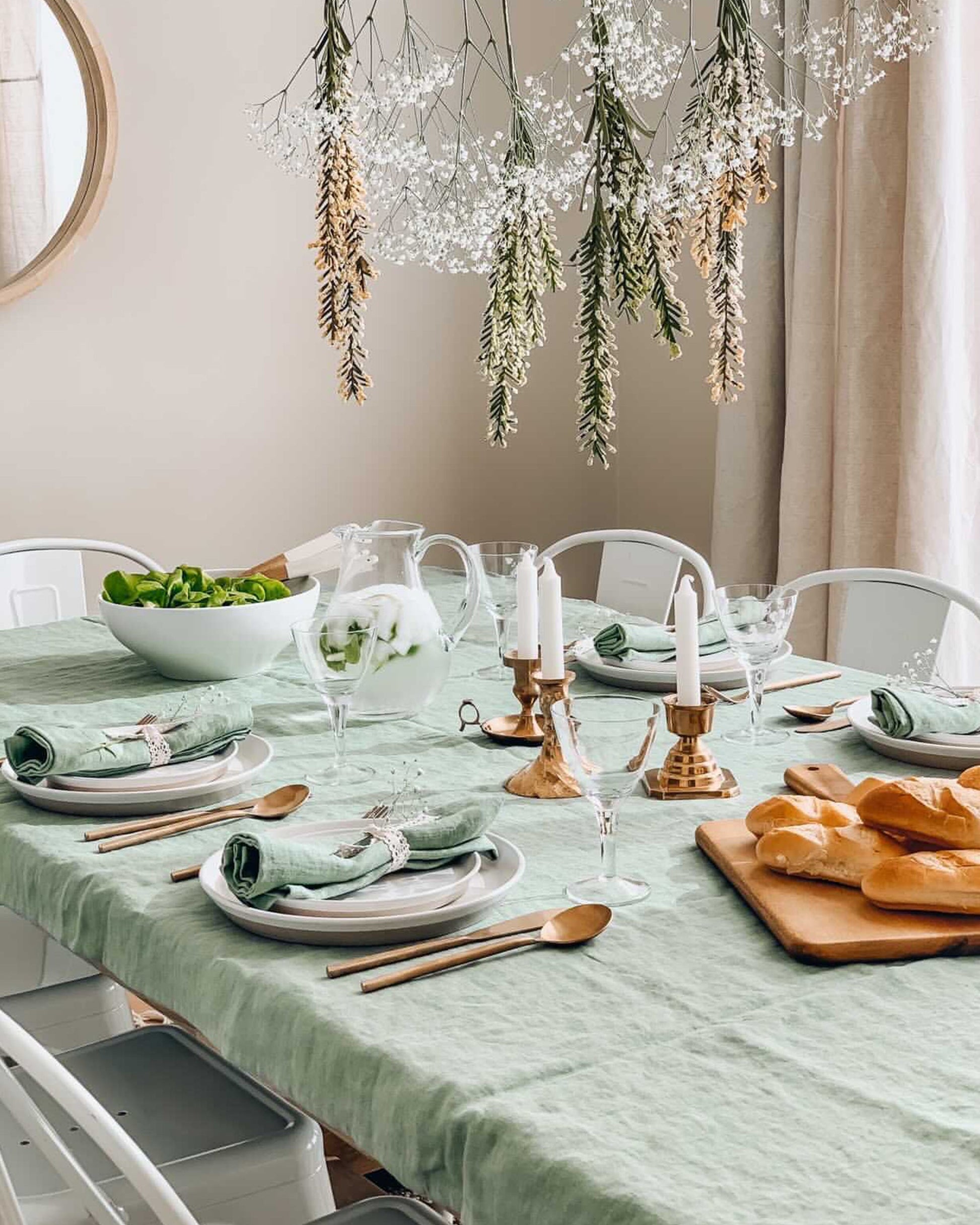 Custom size Matcha green linen tablecloth - MagicLinen