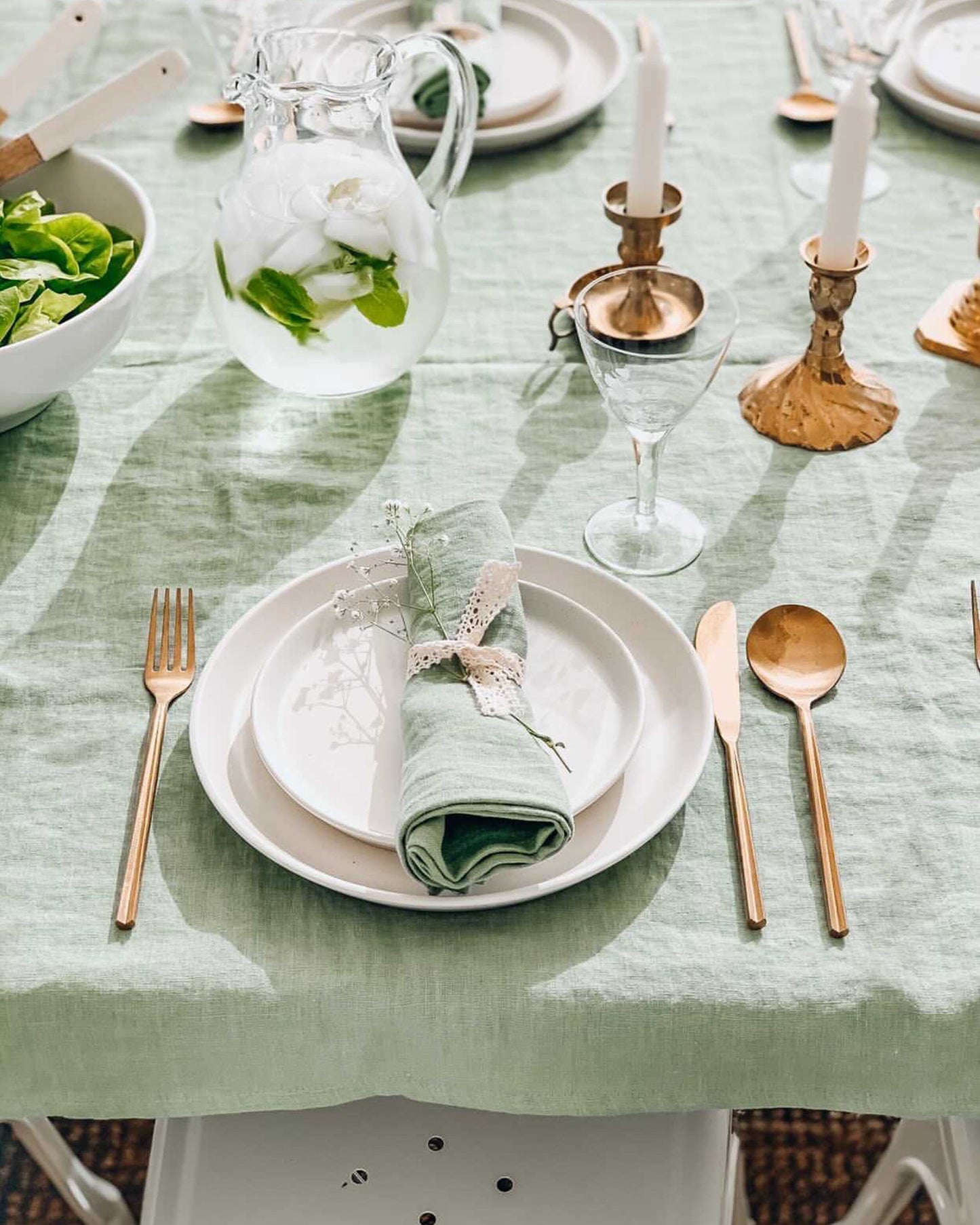 Custom size Matcha green linen tablecloth - MagicLinen