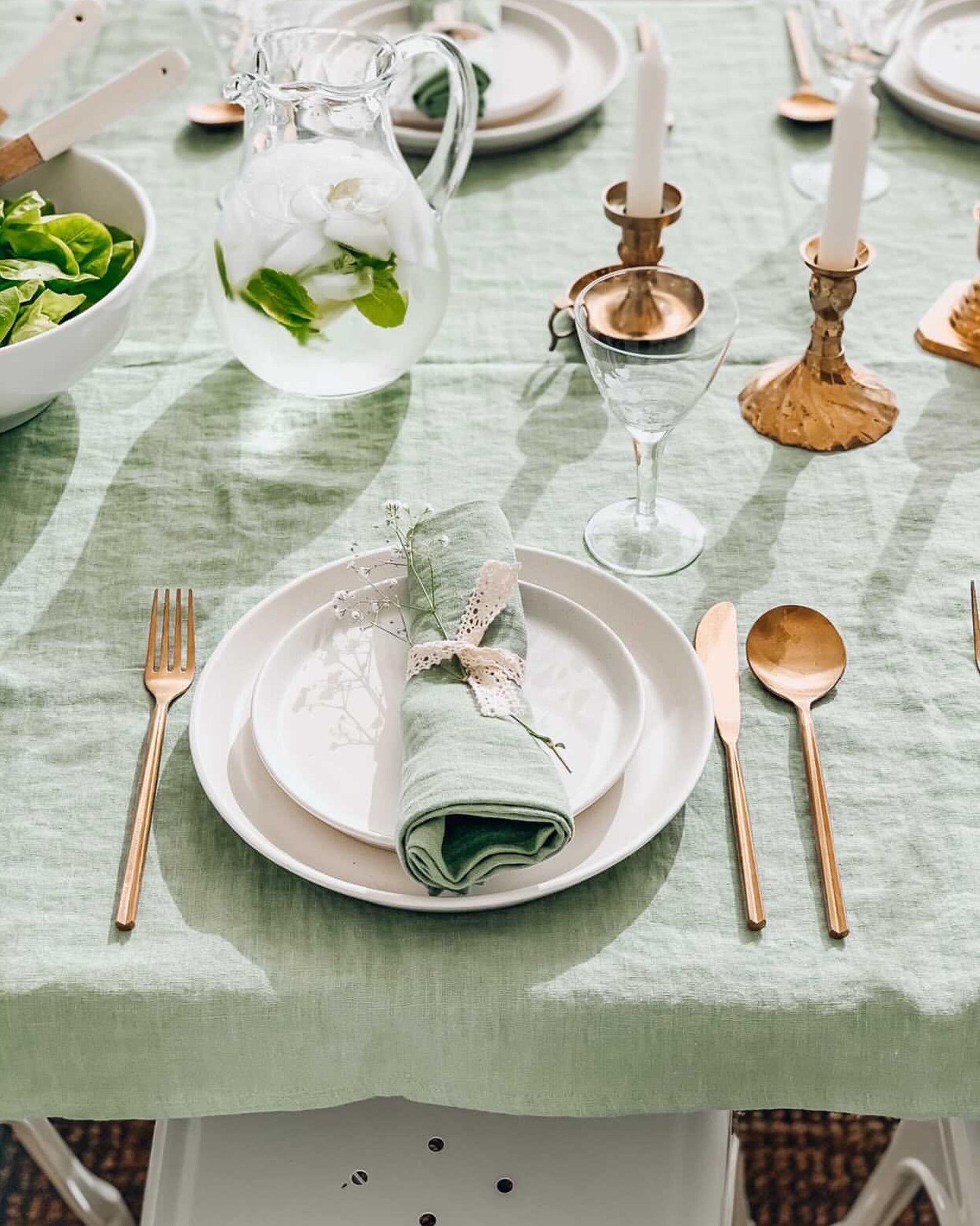 Custom size Matcha green linen tablecloth - MagicLinen