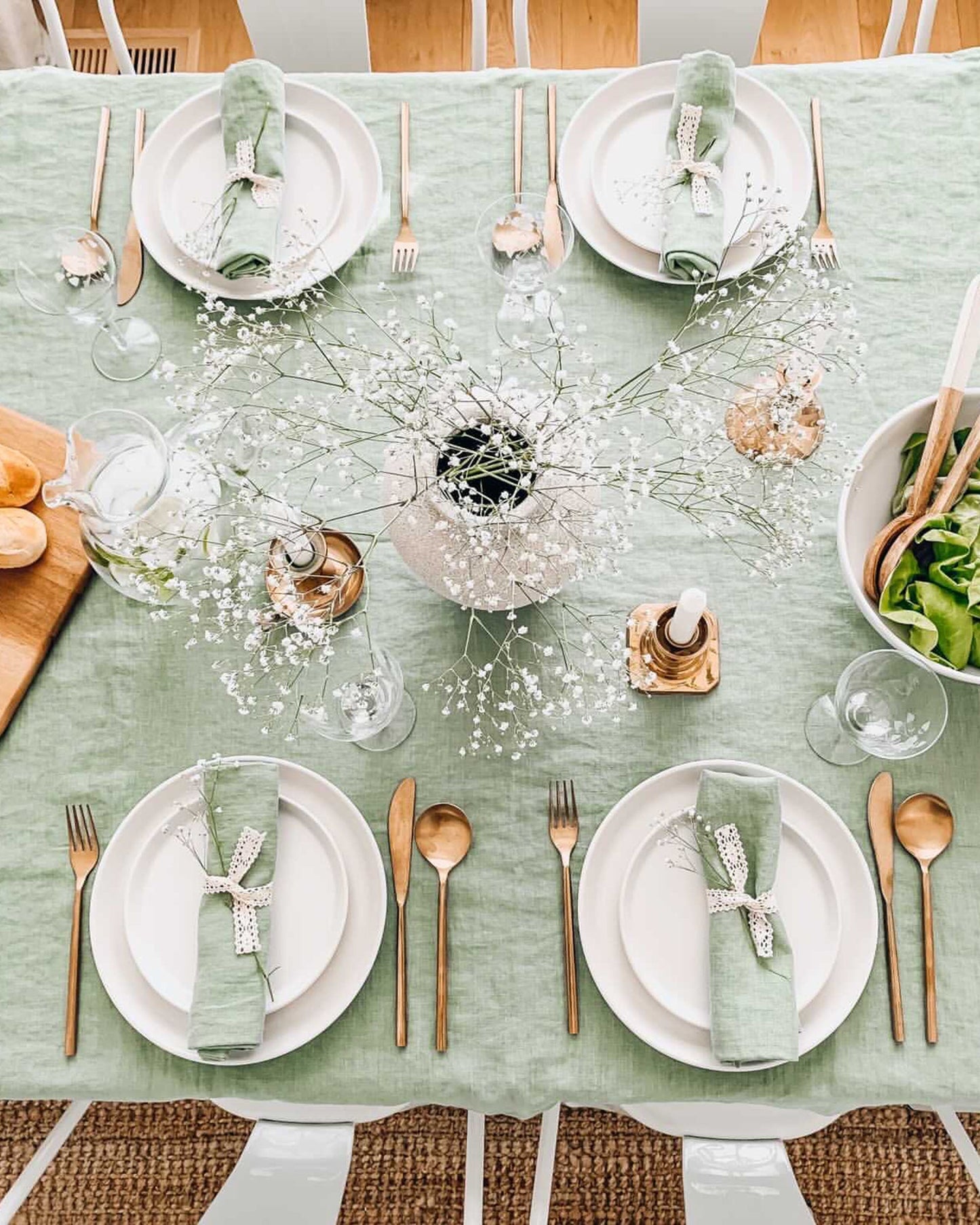 Custom size Matcha green linen tablecloth - MagicLinen