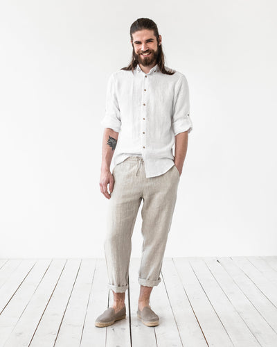 Regular straight leg men's linen pants SOGLIO in Natural melange