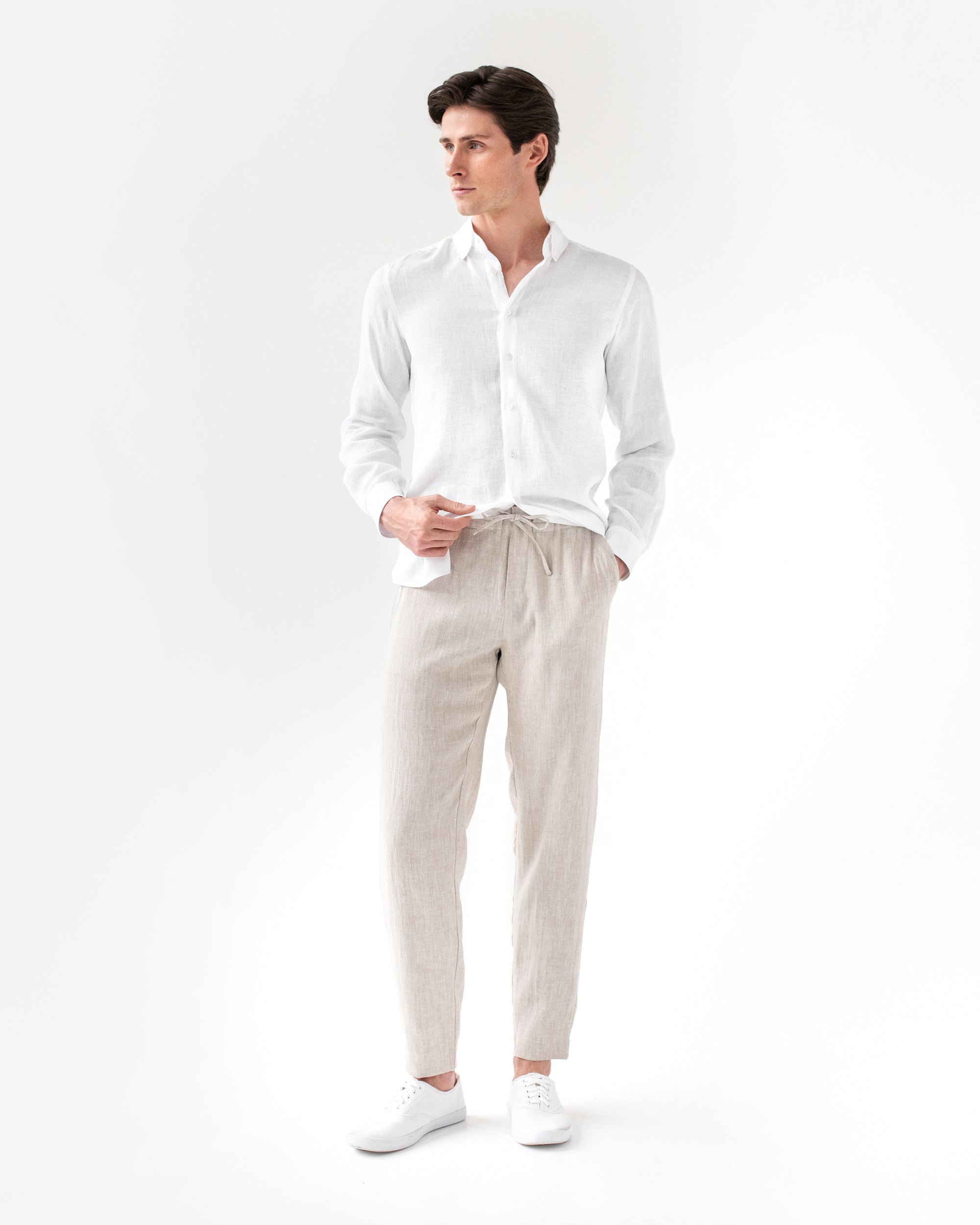 British Khaki Pure Linen Highland Trousers – StudioSuits