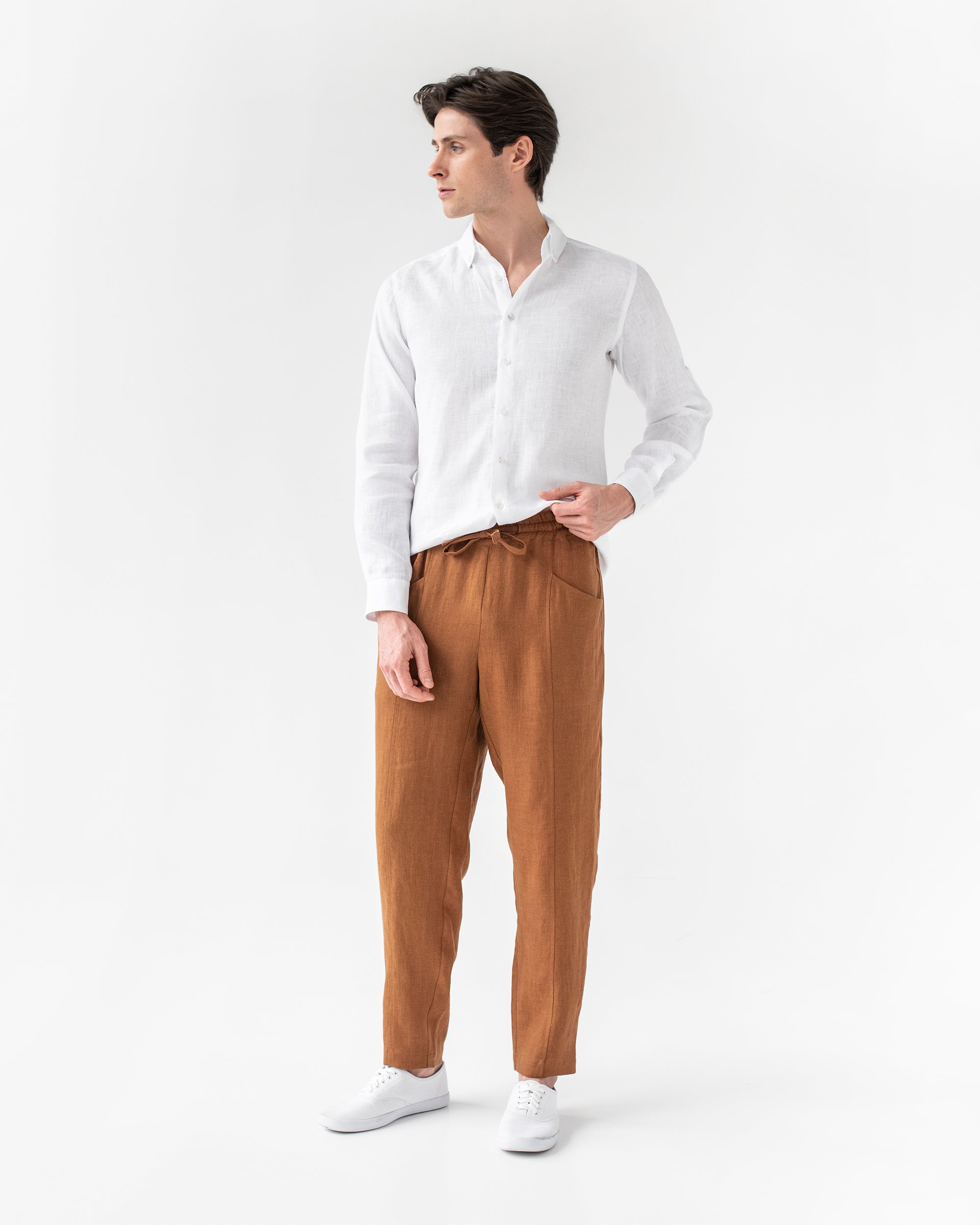 Zara man - Loose Pale Grey-Blue Linen Trousers on Designer Wardrobe