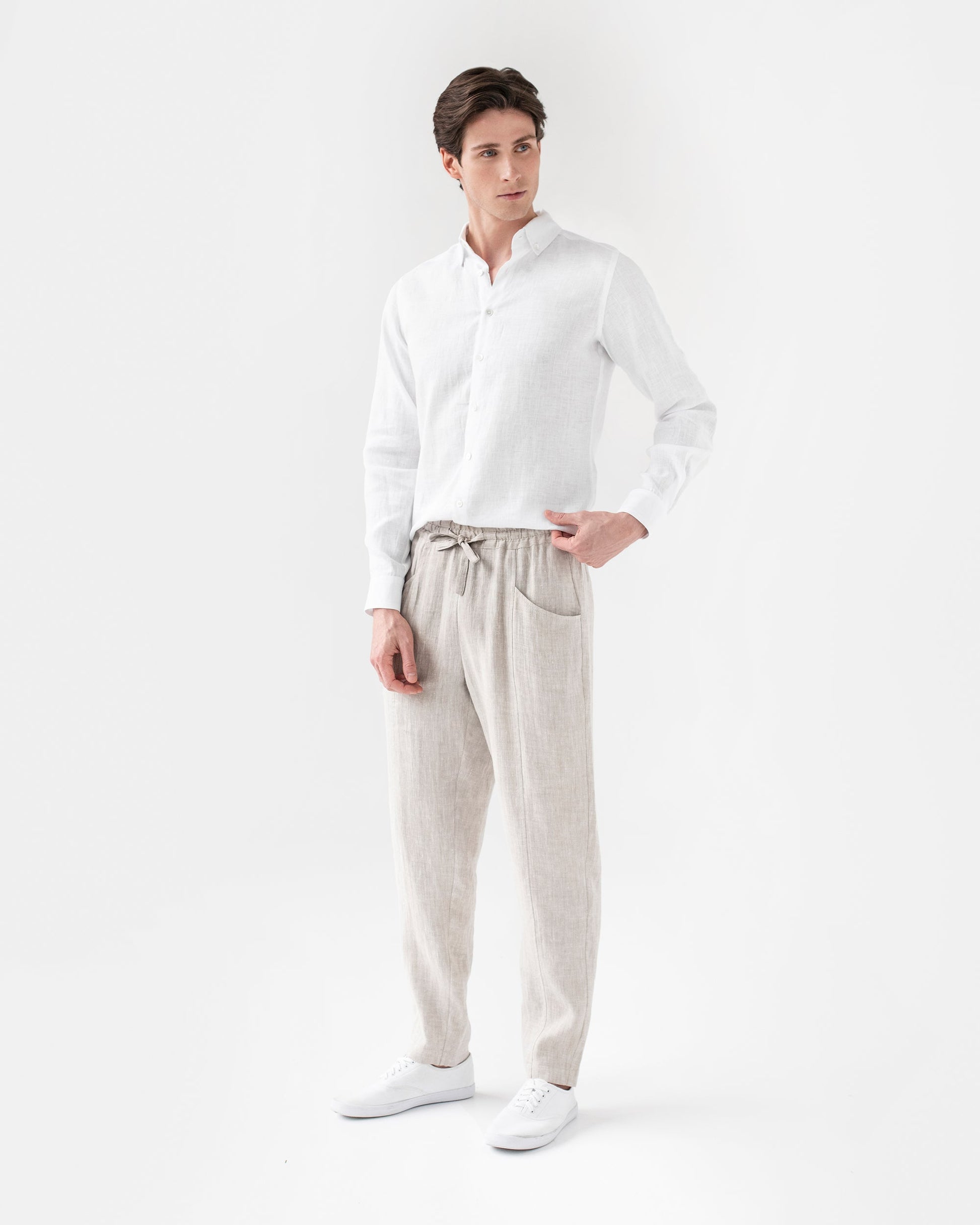 Men's linen pants TRUCKEE in natural melange - MagicLinen