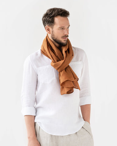 Mens Linen Scarf in Cinnamon Linen Shawls MagicLinen