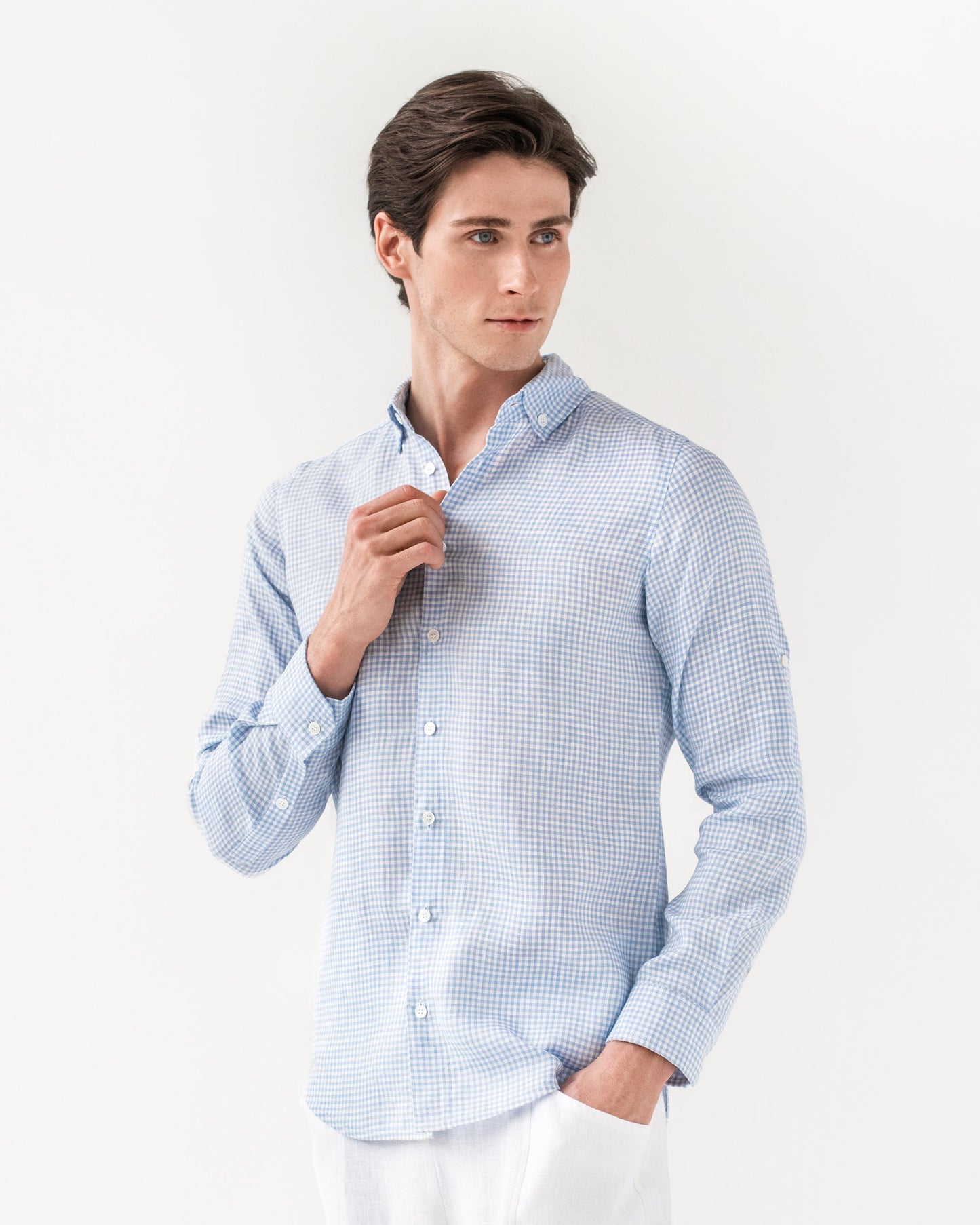 Men's linen shirt CORONADO in blue gingham - MagicLinen