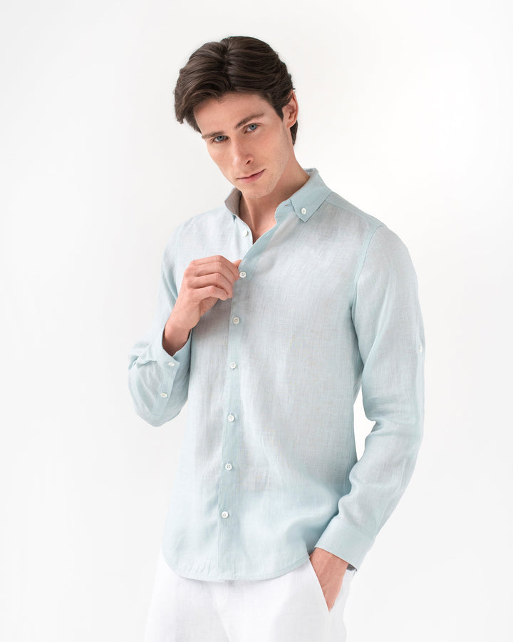 Men's linen shirt CORONADO in dusty blue - MagicLinen