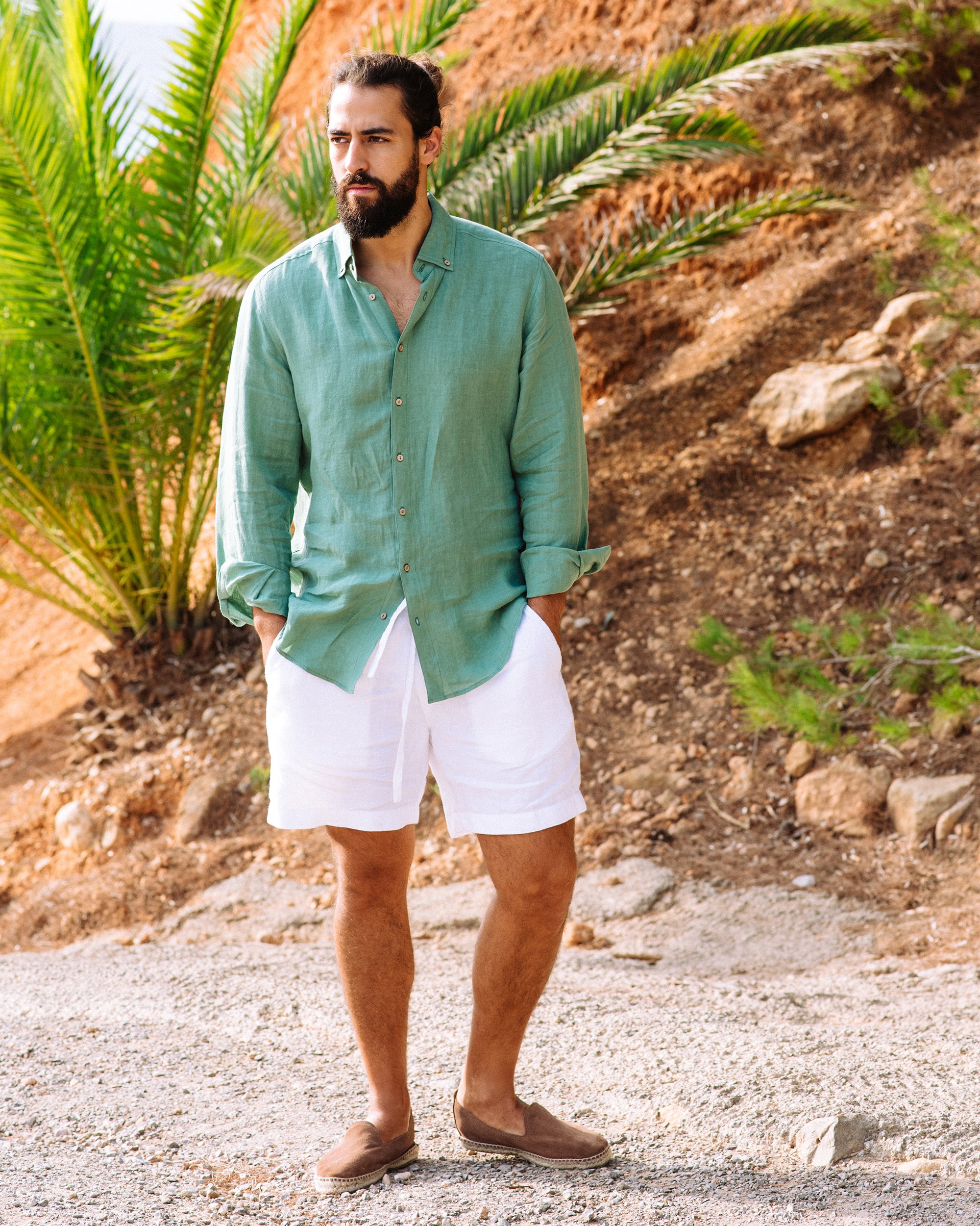 men's lime green dress shirt linen NEVADA in Matcha have for your closet Abbey Glass | Over winter-sale Color:Yellow Sand