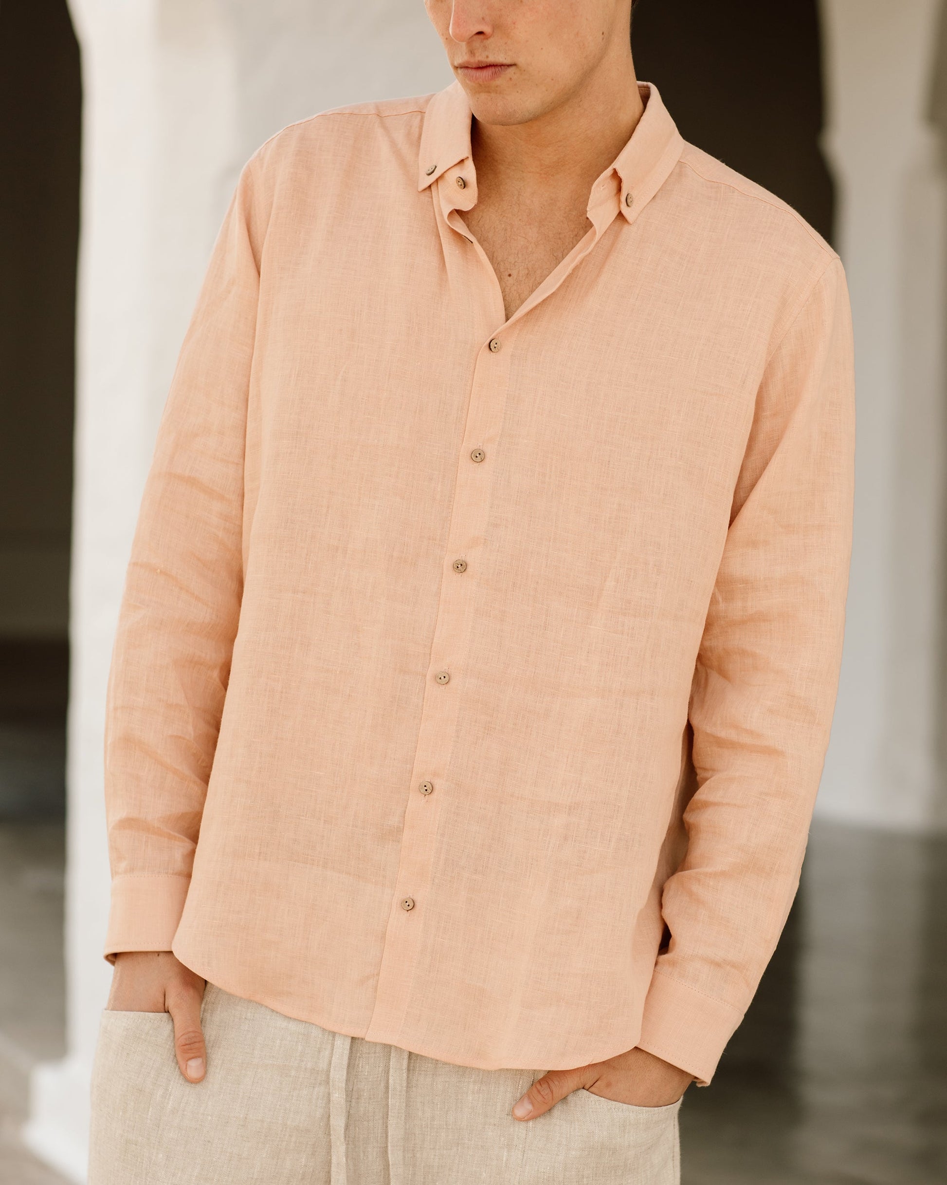 Men's linen shirt NEVADA in peach - MagicLinen