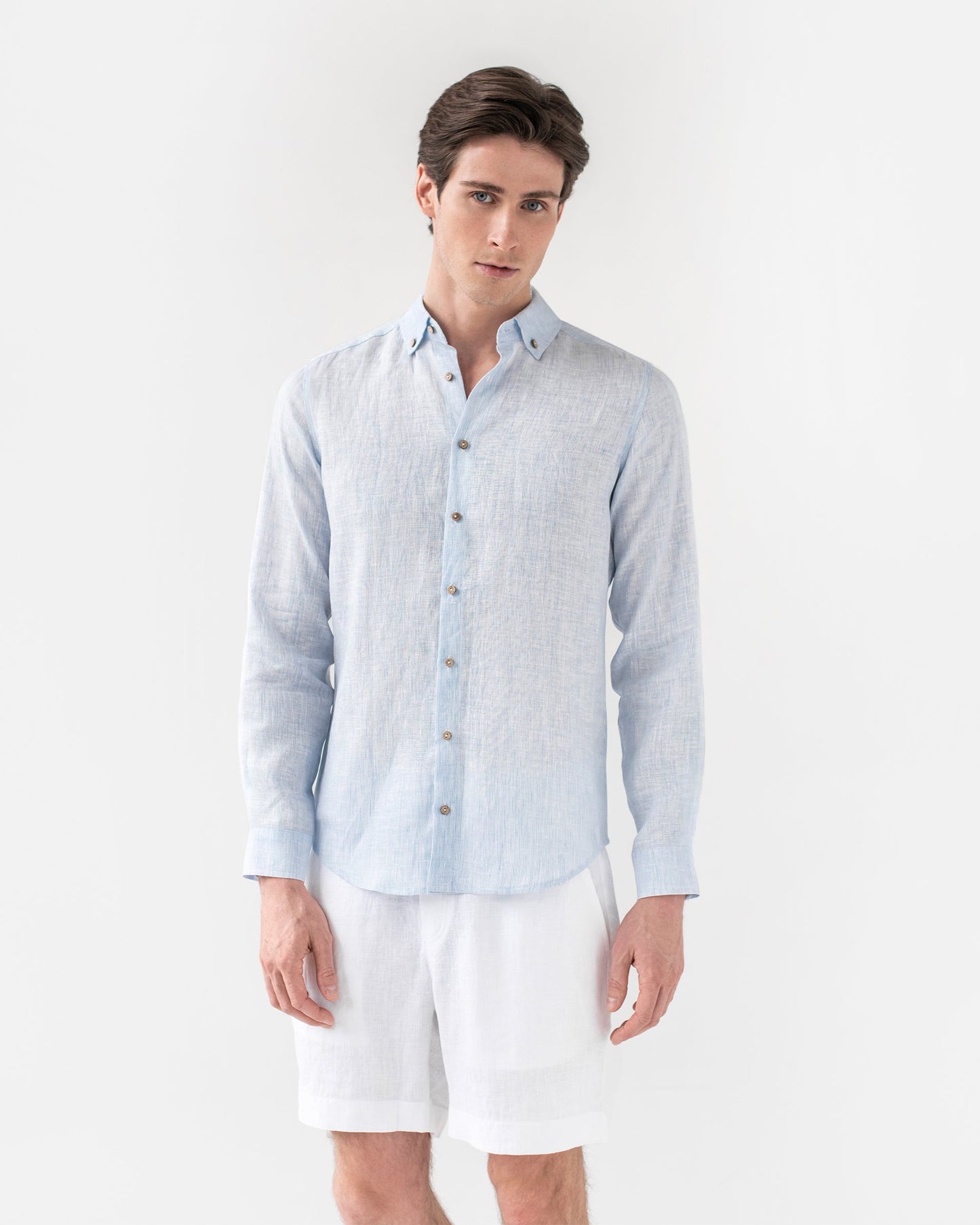 Men's linen shirt NEVADA in pinstripe blue - MagicLinen