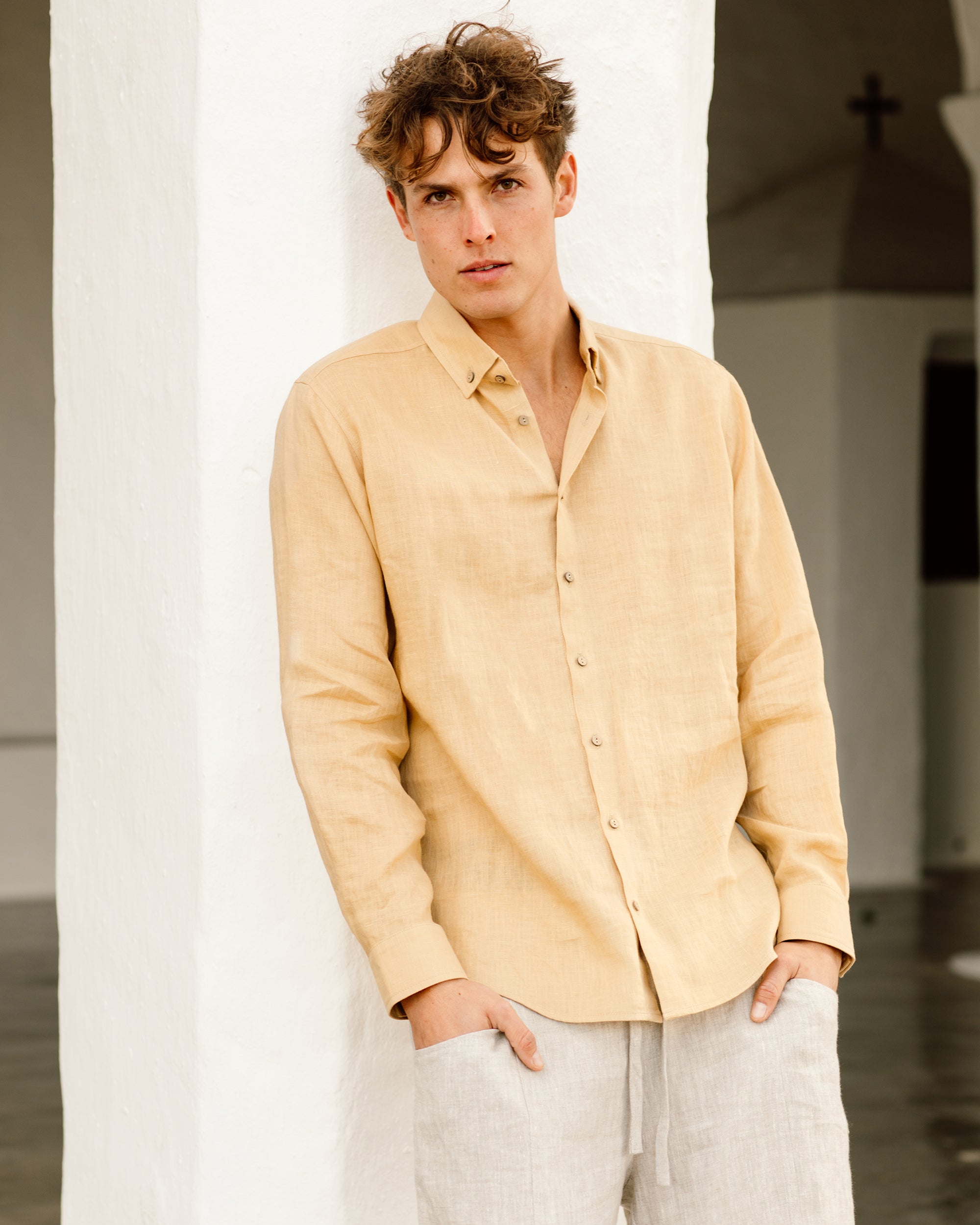 Beige dress best sale shirt mens