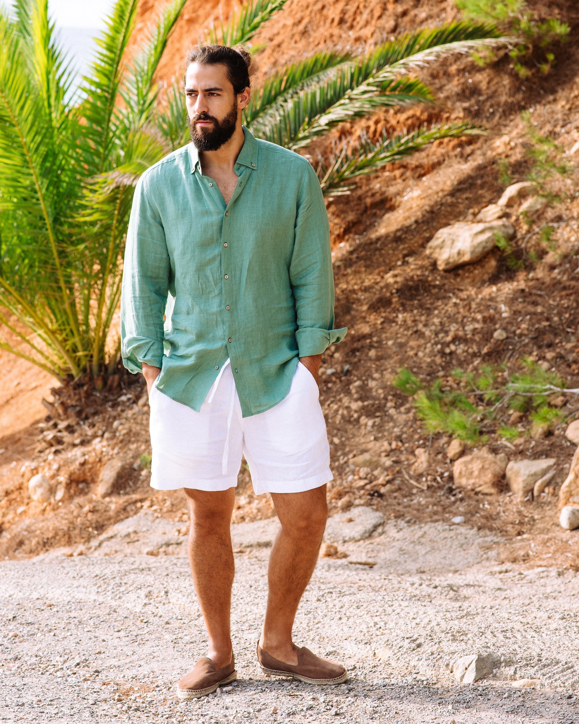 mens linen dress shorts Brown Linen Seaside Shorts
