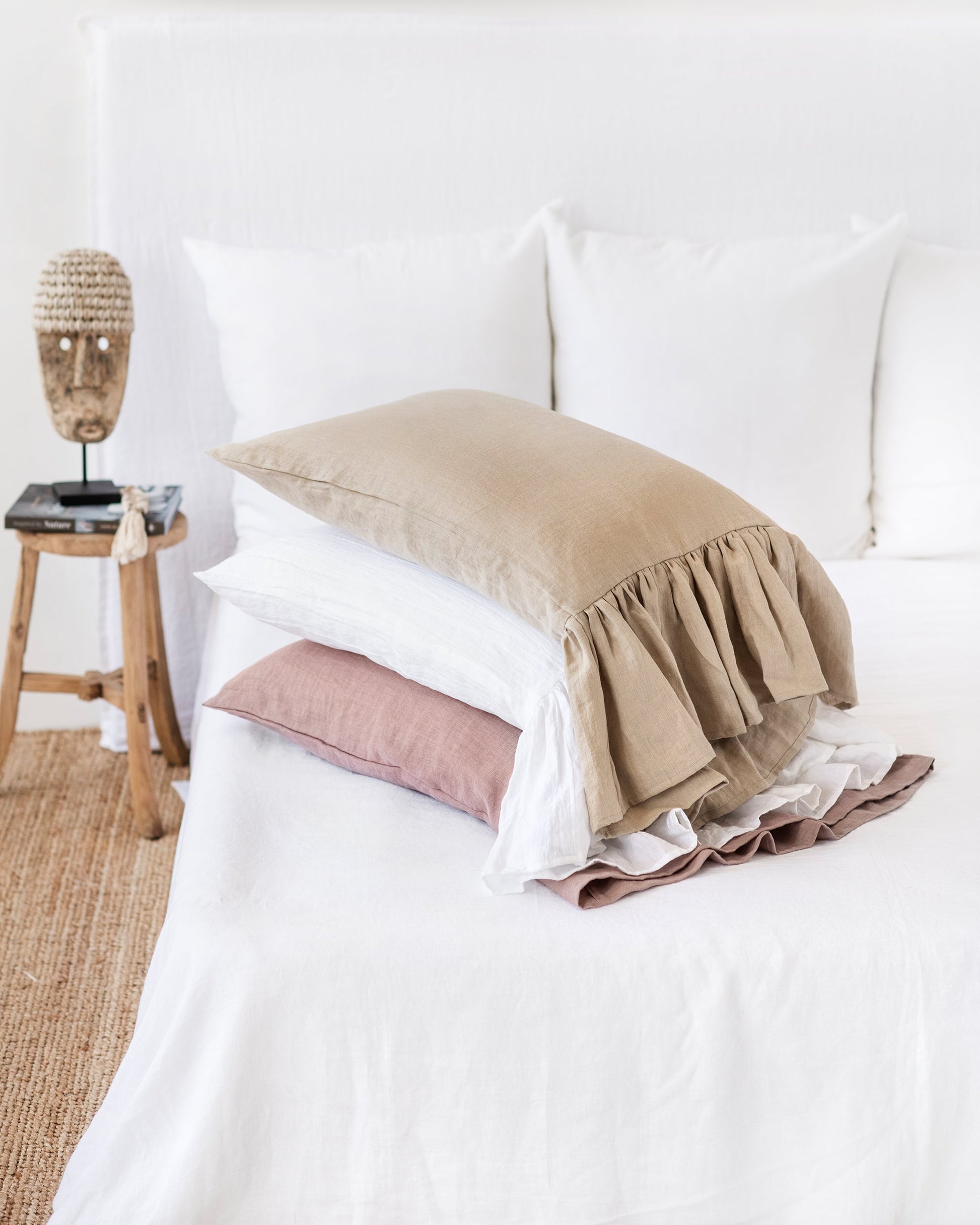 Mermaid ruffle linen pillowcase in Ivory - MagicLinen