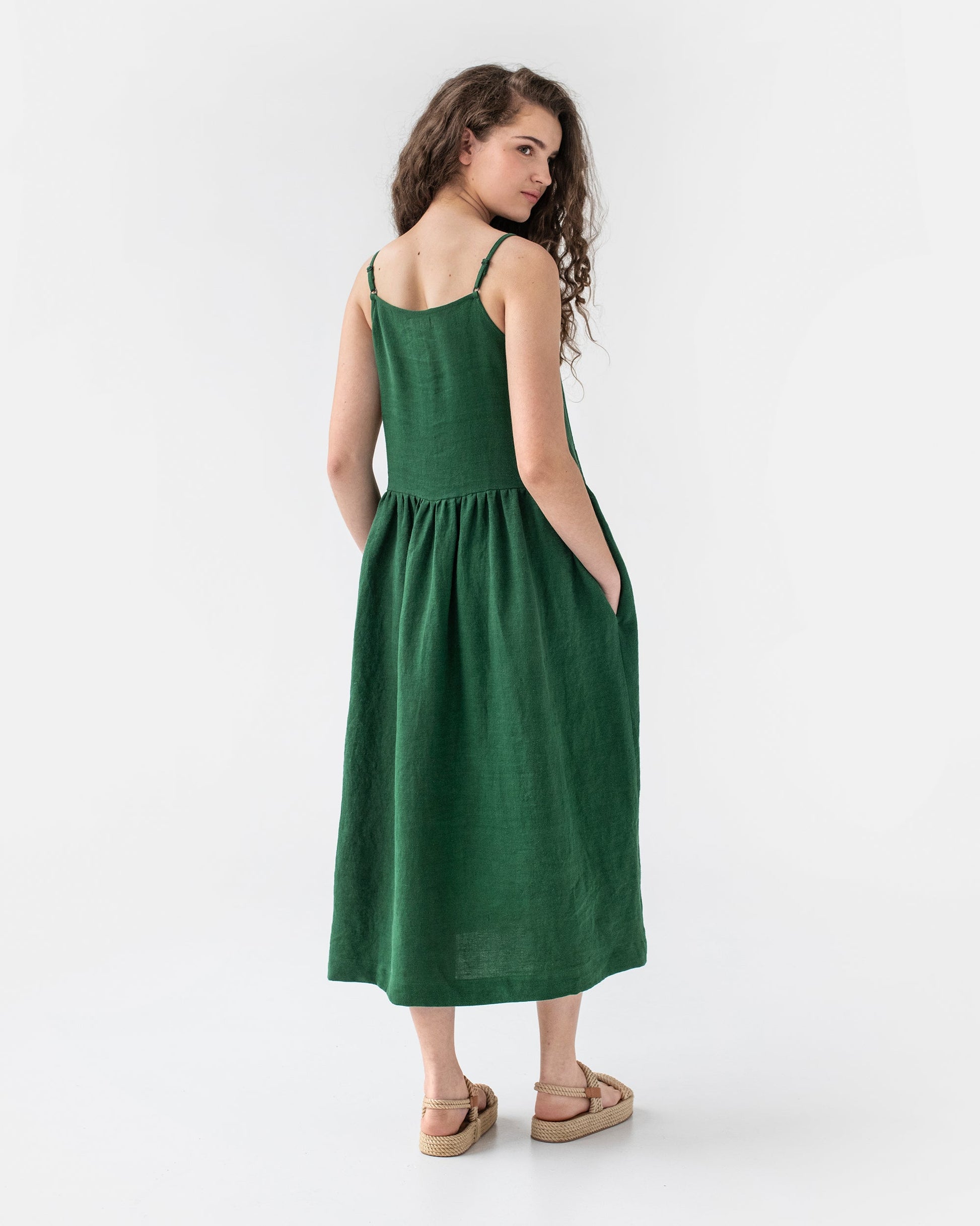Midi linen dress VENICE in green - MagicLinen