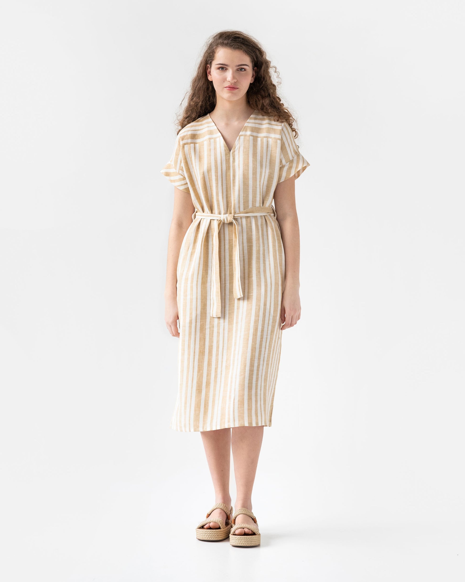 Striped in sand medium weight linen fabric (190 g/m2) - MagicLinen Striped in sand medium weight linen fabric (190 g/m2) - MagicLinen