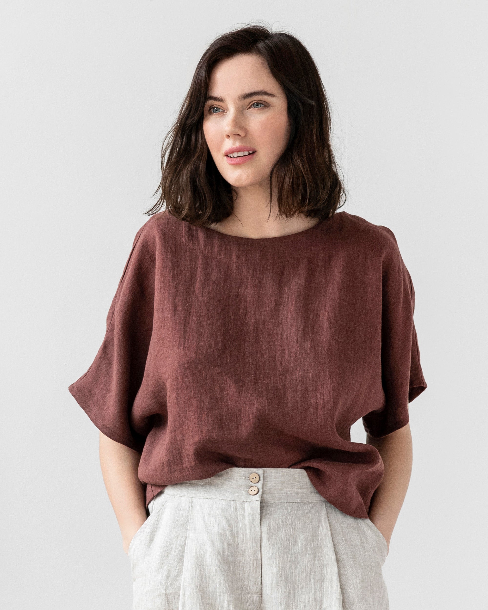 Kareena color block top / Soft linen top/ Drop shoulder newest loose fit Linen