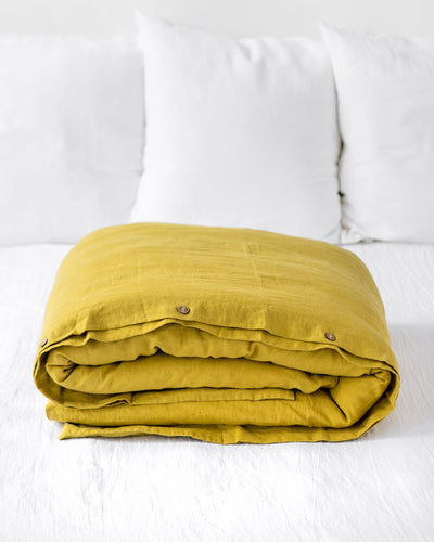 Custom size Moss yellow linen duvet cover - MagicLinen