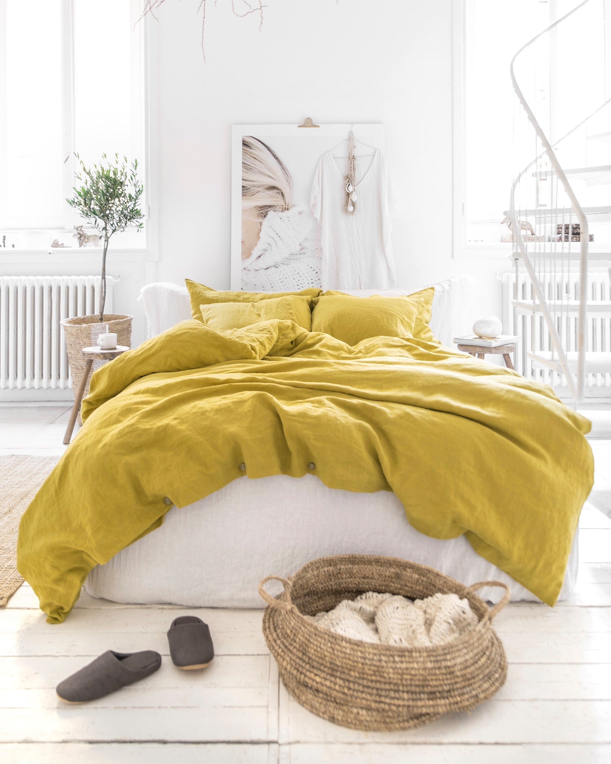 Custom size Moss yellow linen duvet cover - MagicLinen