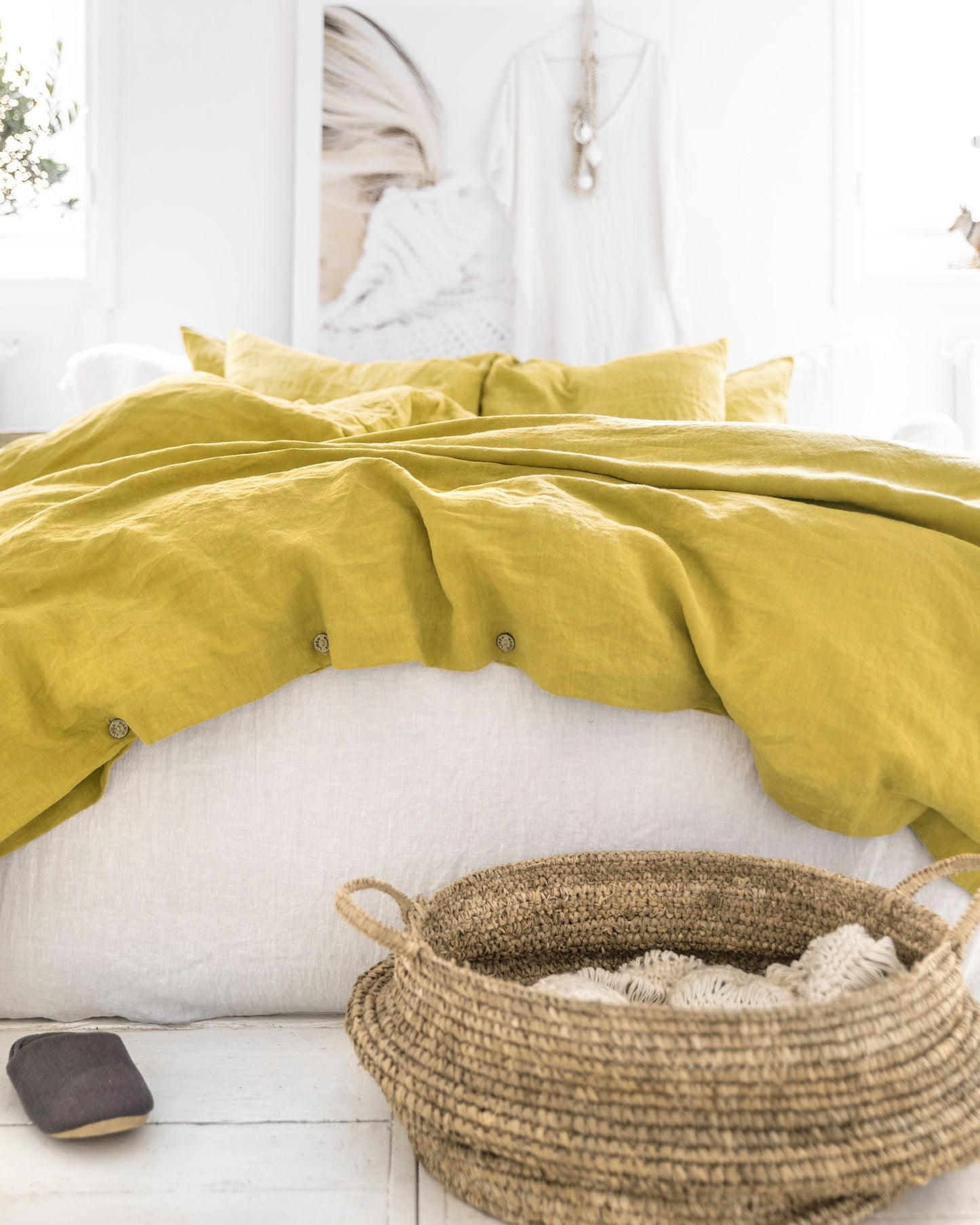 Custom size Moss yellow linen duvet cover - MagicLinen