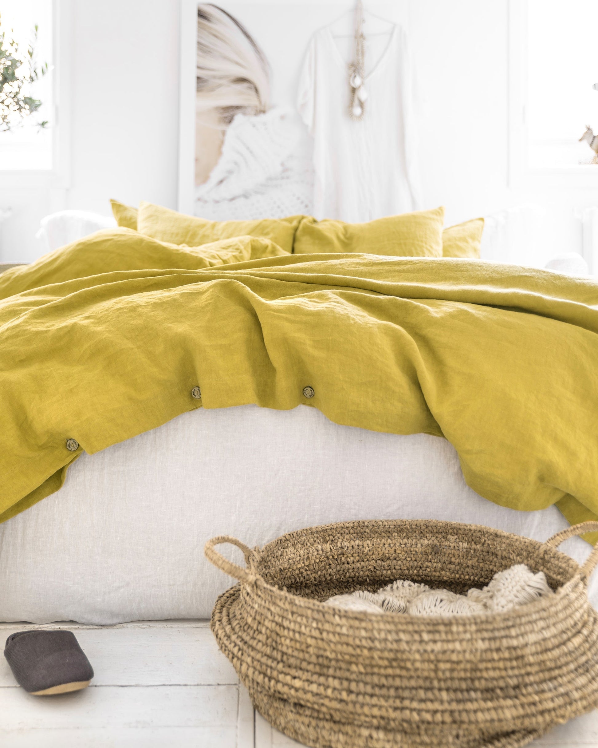 Custom size Moss yellow linen duvet cover - MagicLinen