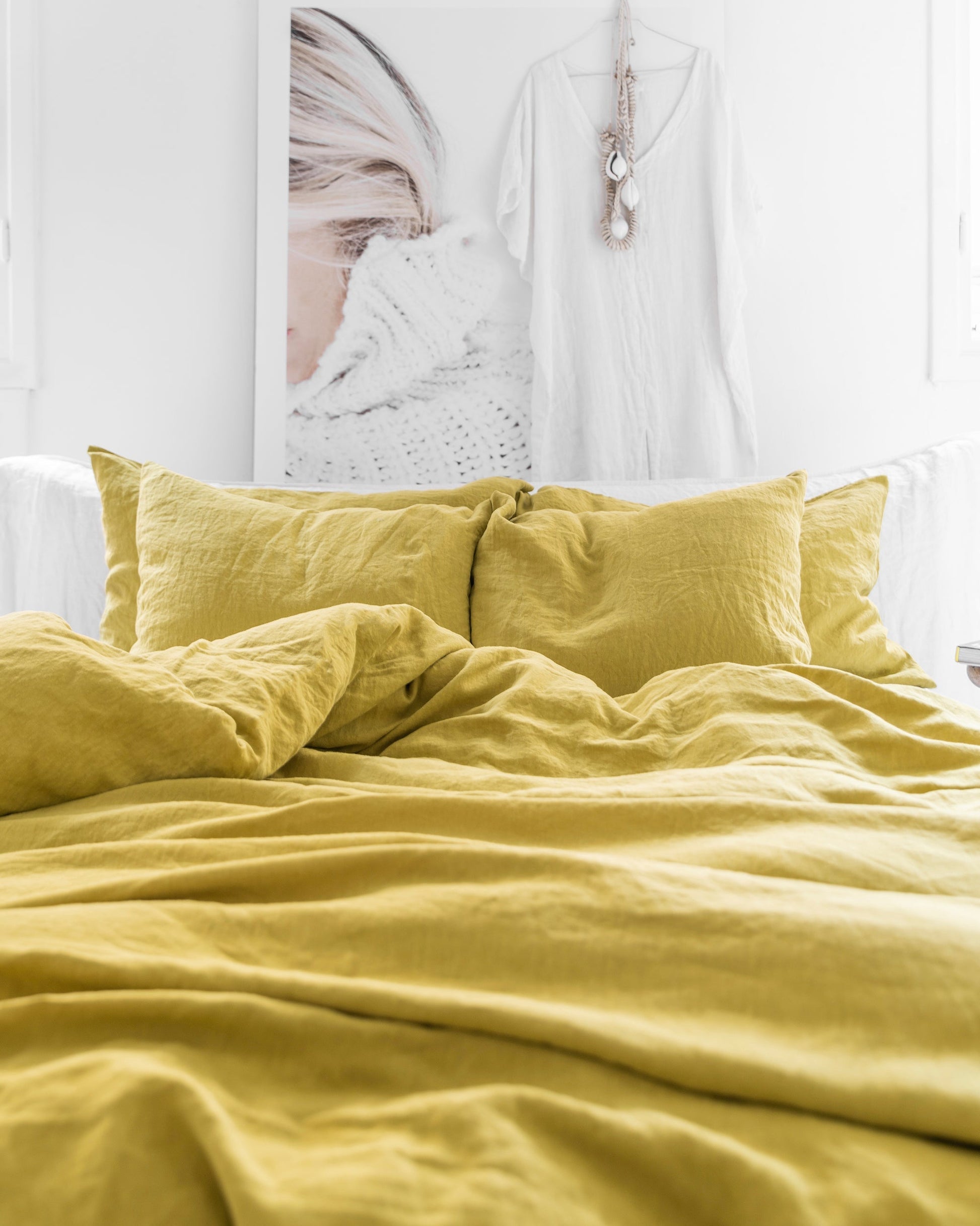 Custom size Moss yellow linen fitted sheet - MagicLinen