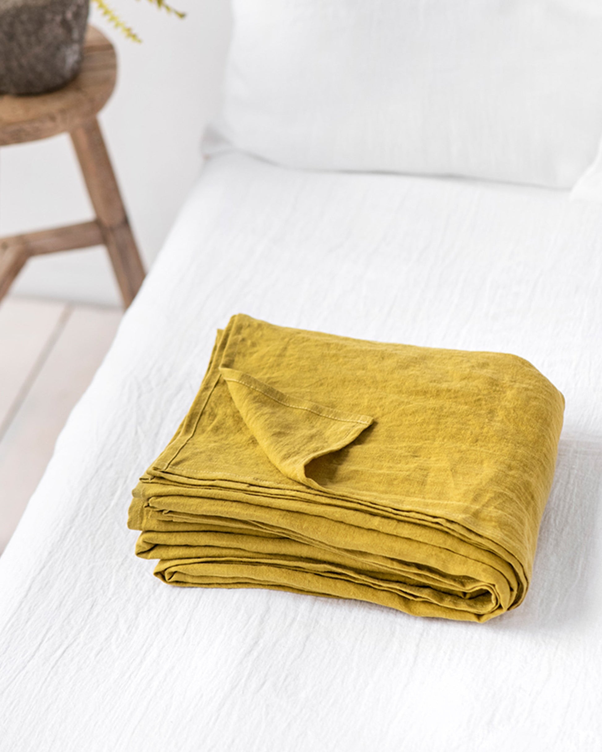 Custom size Moss yellow linen flat sheet - MagicLinen