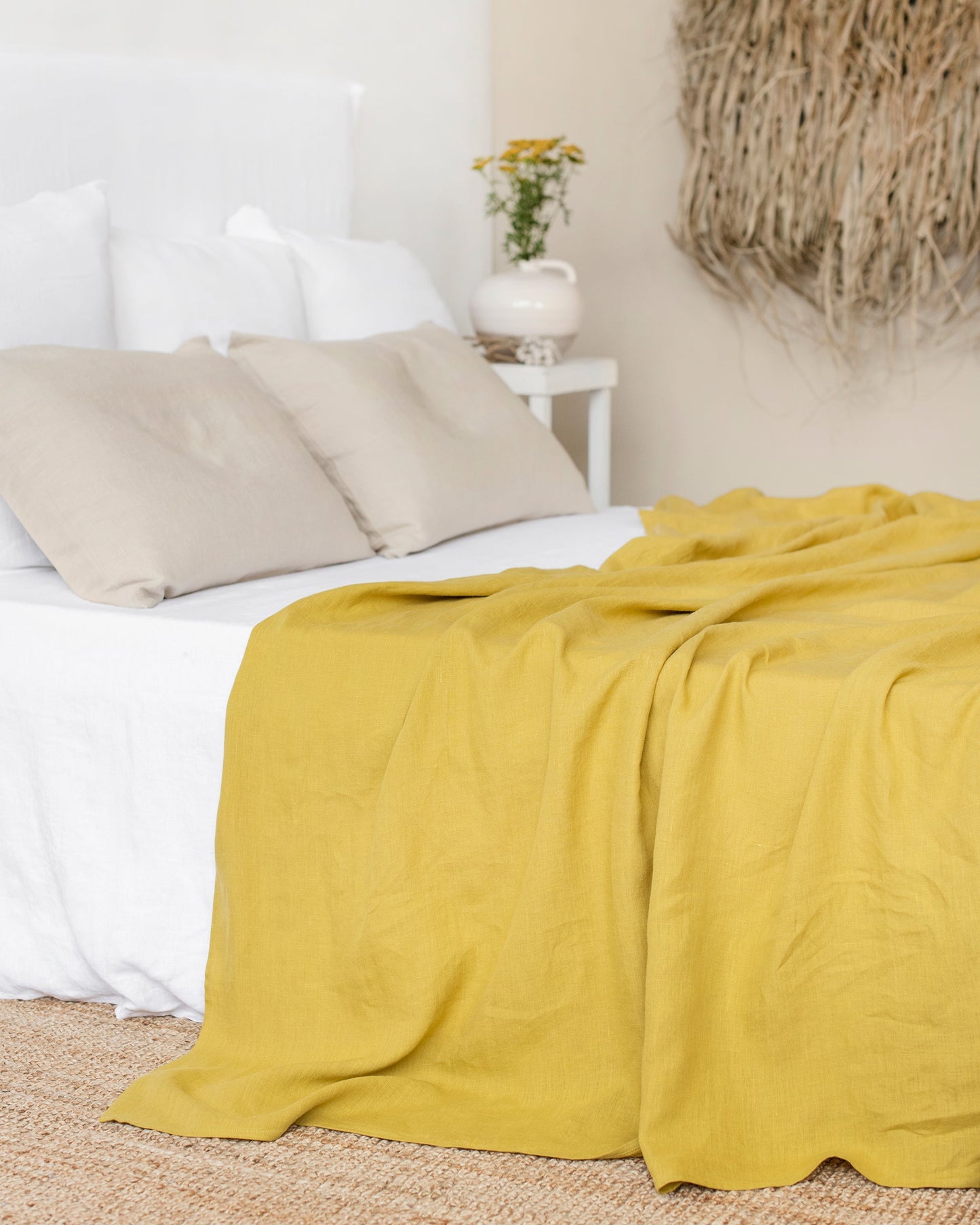 Custom size Moss yellow linen flat sheet - MagicLinen