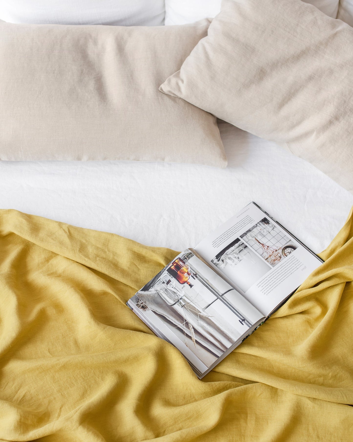 Custom size Moss yellow linen flat sheet - MagicLinen