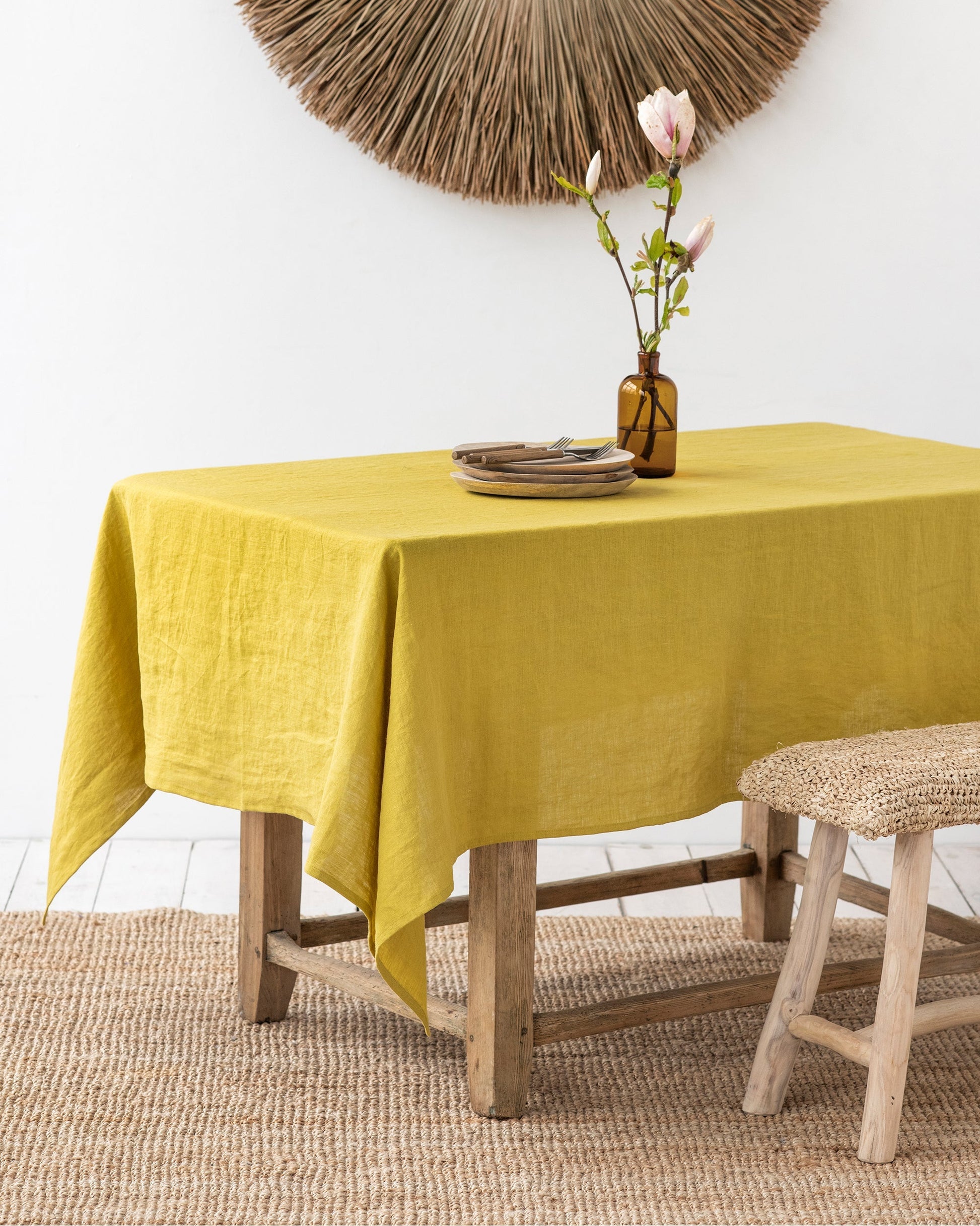 Custom size Moss yellow linen tablecloth - MagicLinen