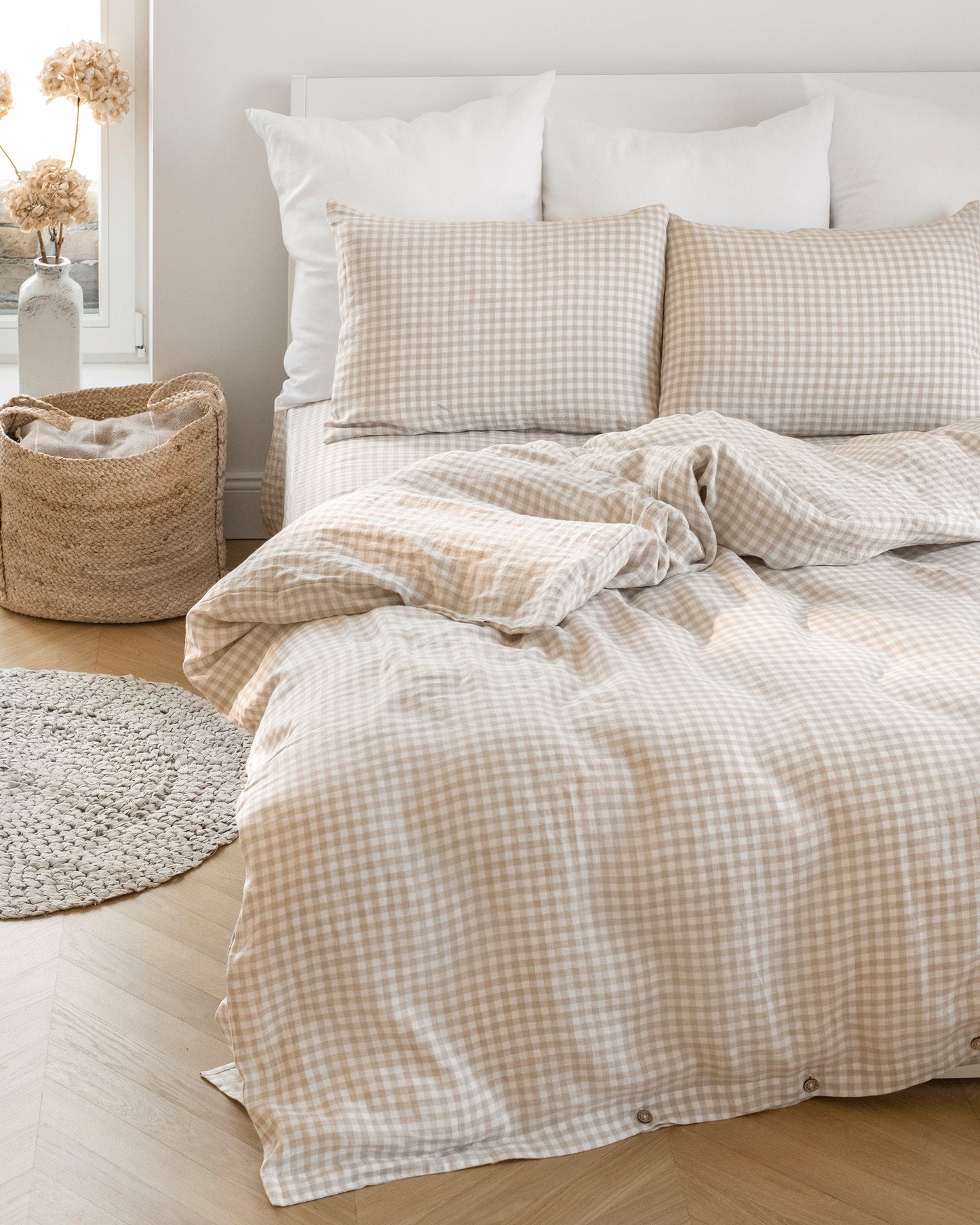 Custom size Natural gingham linen pillowcase - MagicLinen