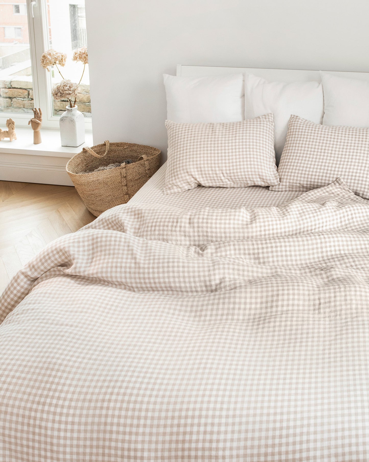 Custom size Natural gingham linen fitted sheet - MagicLinen