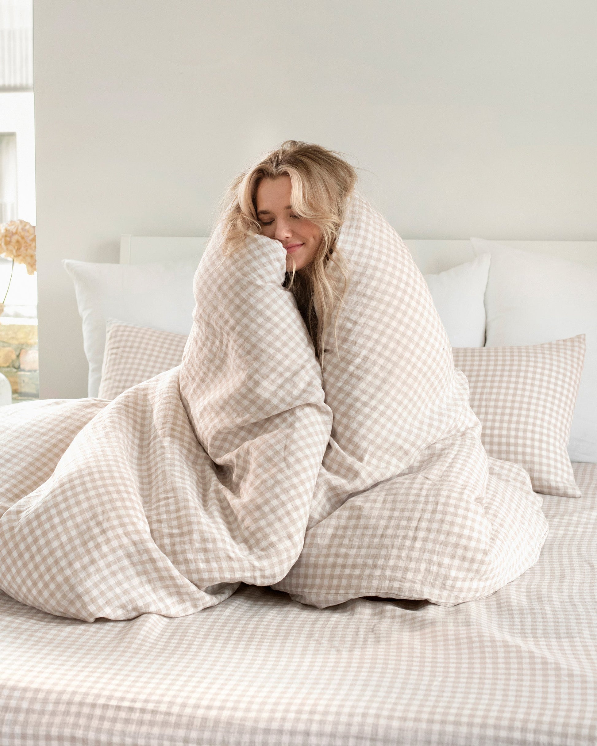 Custom size Natural gingham linen pillowcase - MagicLinen