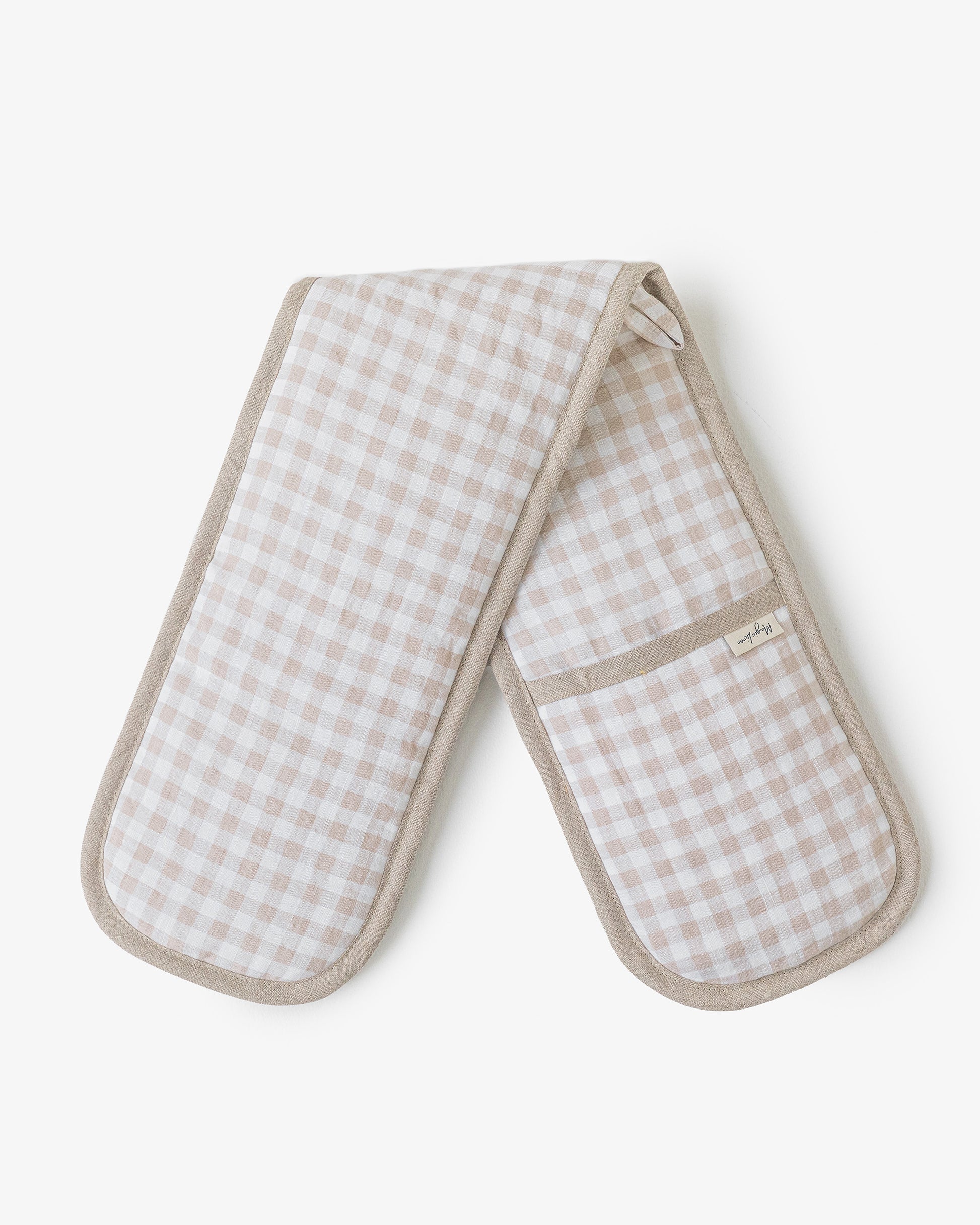 Double oven mitt (1 pcs) in Natural gingham - MagicLinen