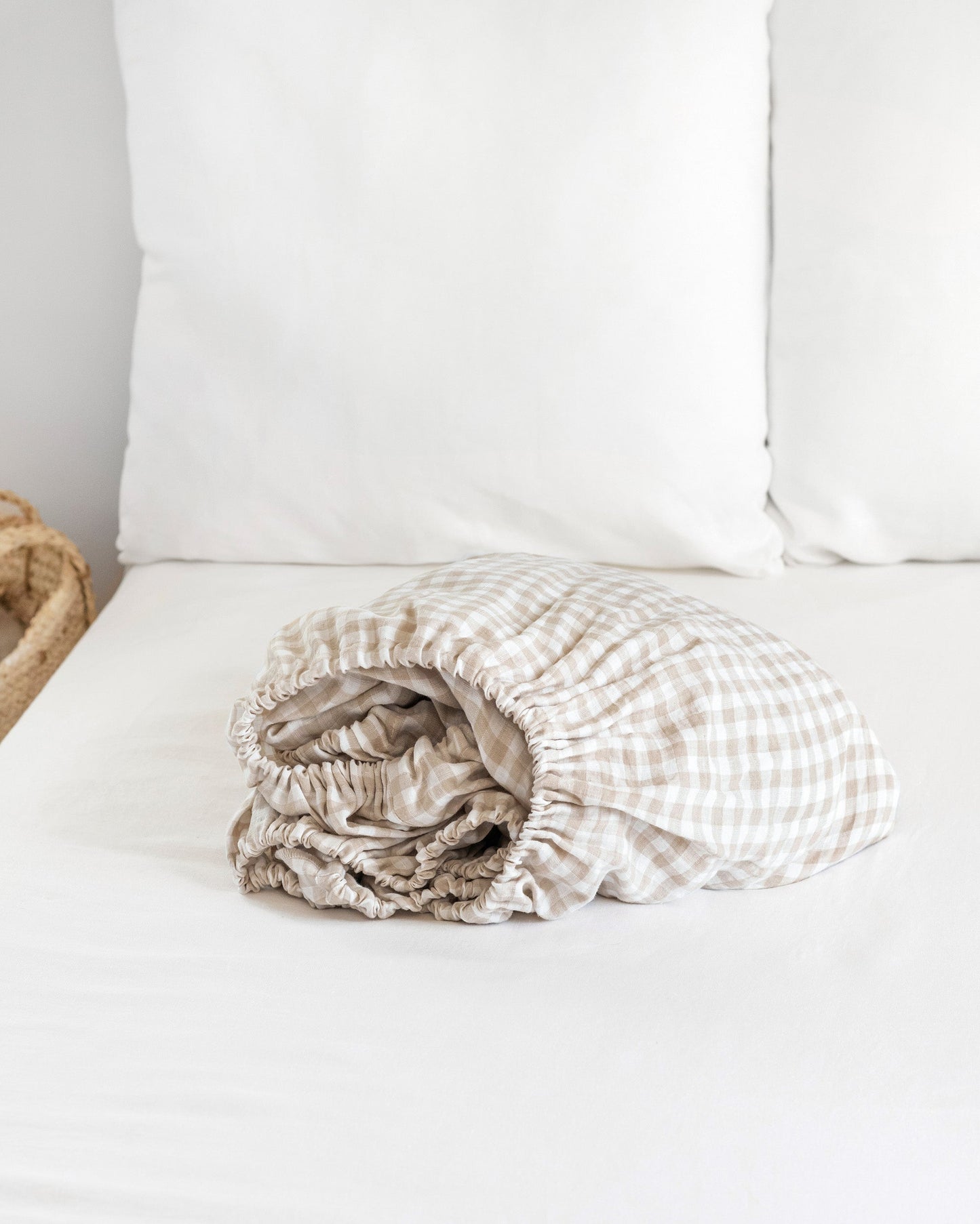Custom size Natural gingham linen fitted sheet - MagicLinen