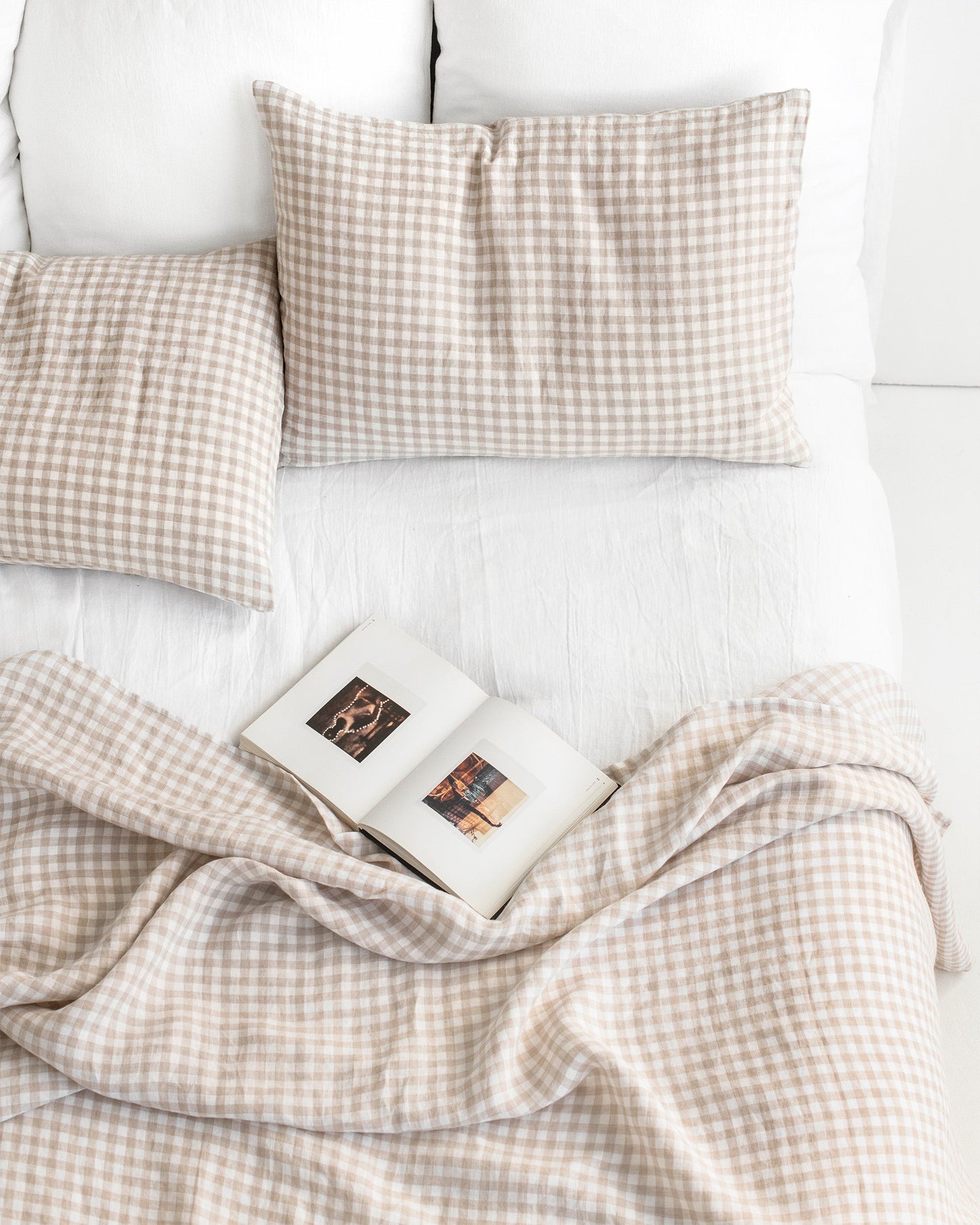 Custom size Natural gingham linen flat sheet - MagicLinen