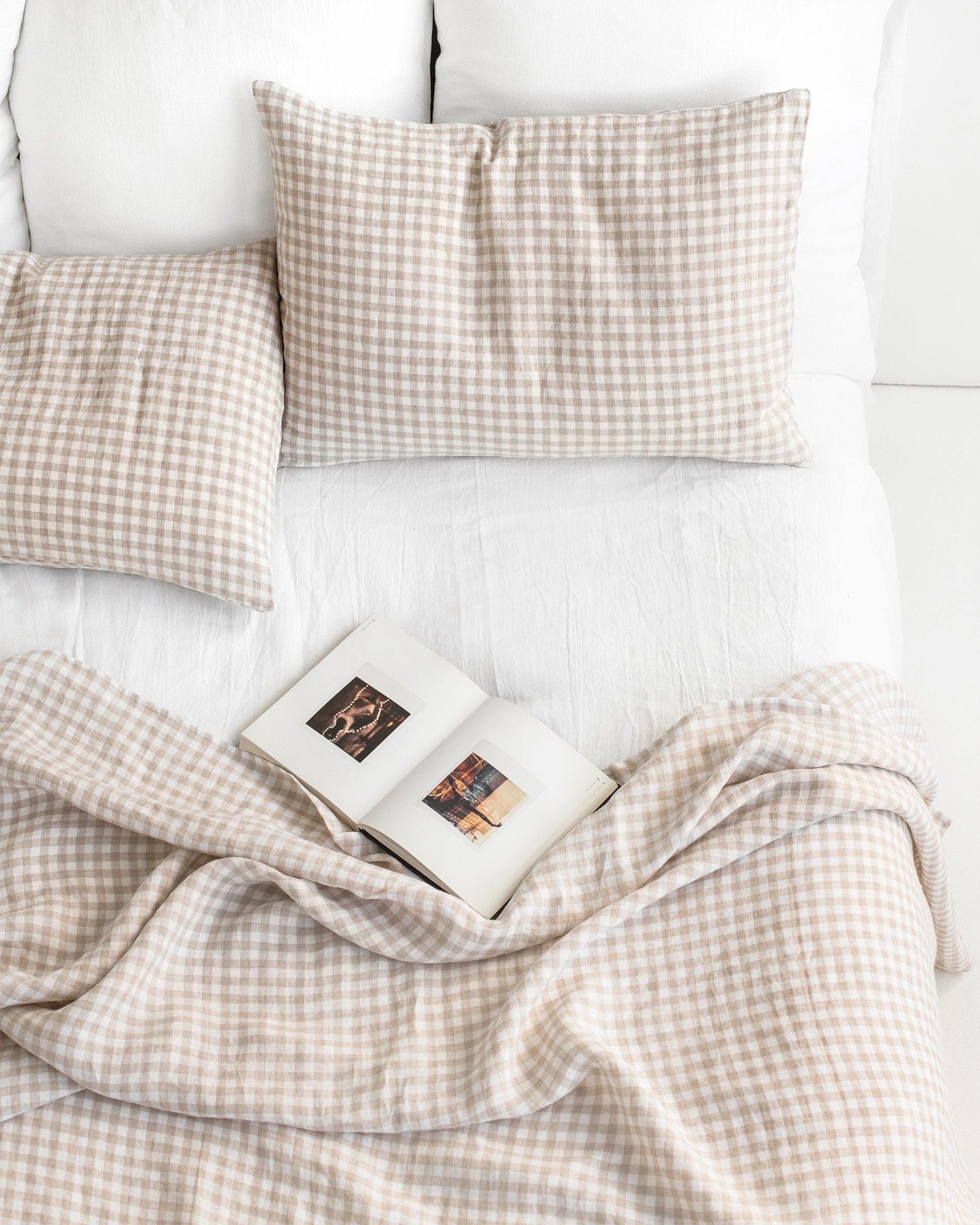 Custom size Natural gingham linen flat sheet - MagicLinen