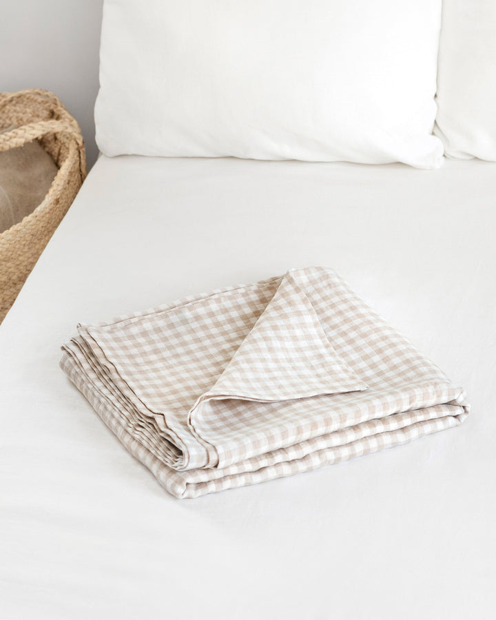 Custom size Natural gingham linen flat sheet - MagicLinen
