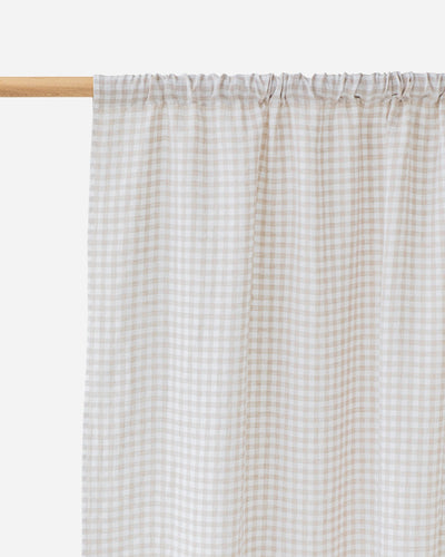 Custom size rod pocket linen curtain panel (1 pcs) in Natural gingham - MagicLinen