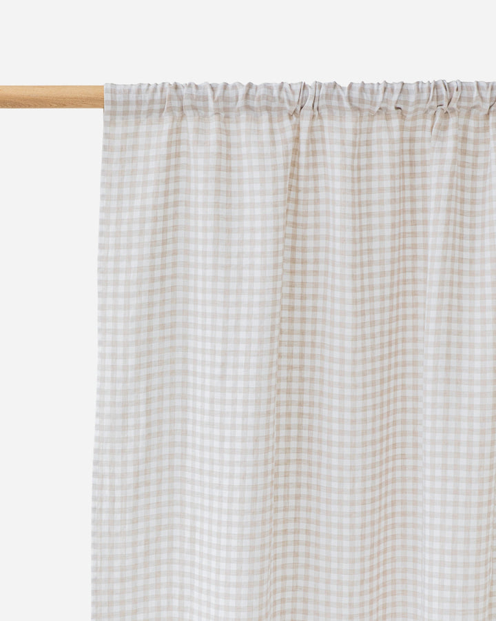 Custom size rod pocket linen curtain panel (1 pcs) in Natural gingham - MagicLinen
