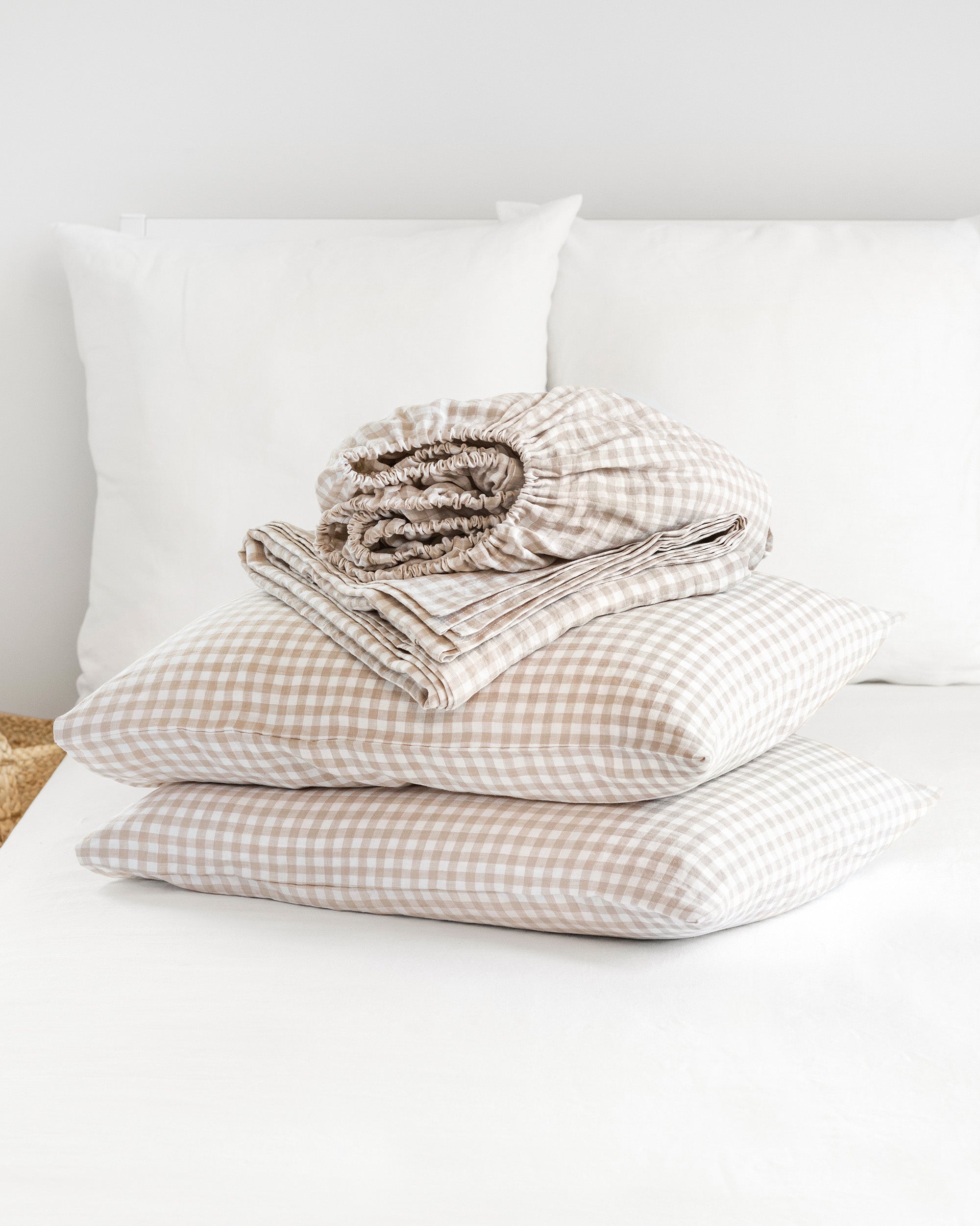 Natural gingham linen sheet set (4 pcs) | Queen + Queen Pillowcases