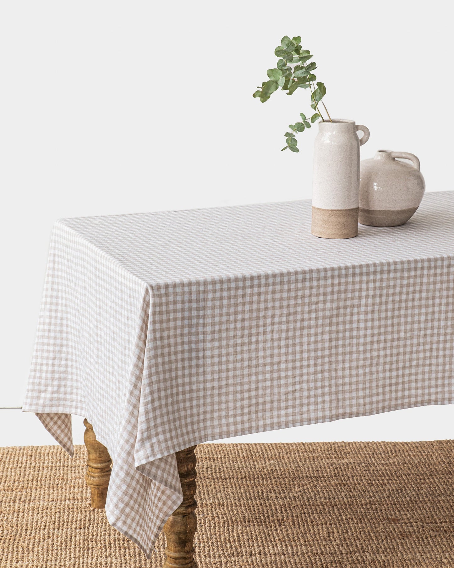 Custom size Natural Gingham linen tablecloth - MagicLinen