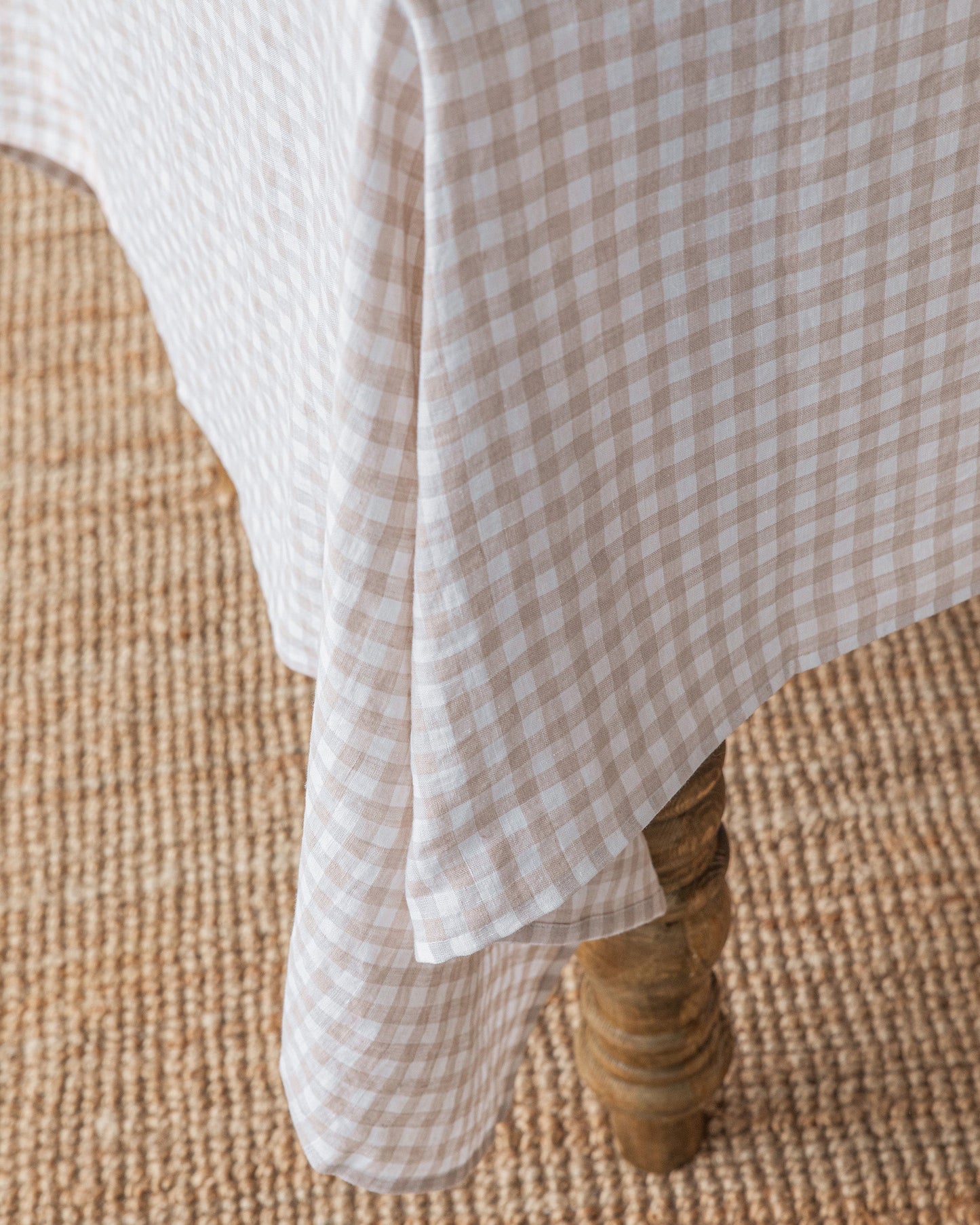 Custom size Natural Gingham linen tablecloth - MagicLinen