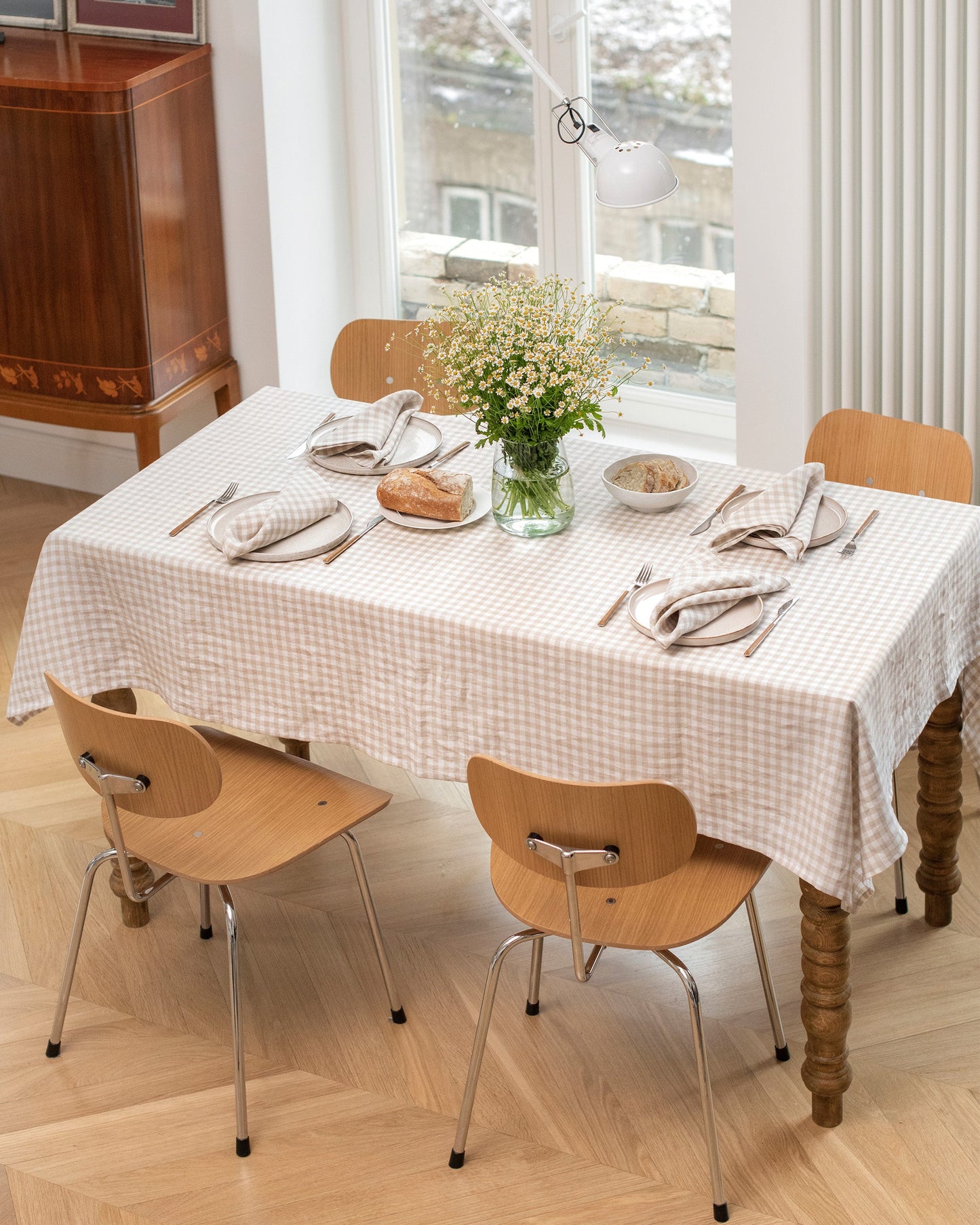 Custom size Natural Gingham linen tablecloth - MagicLinen