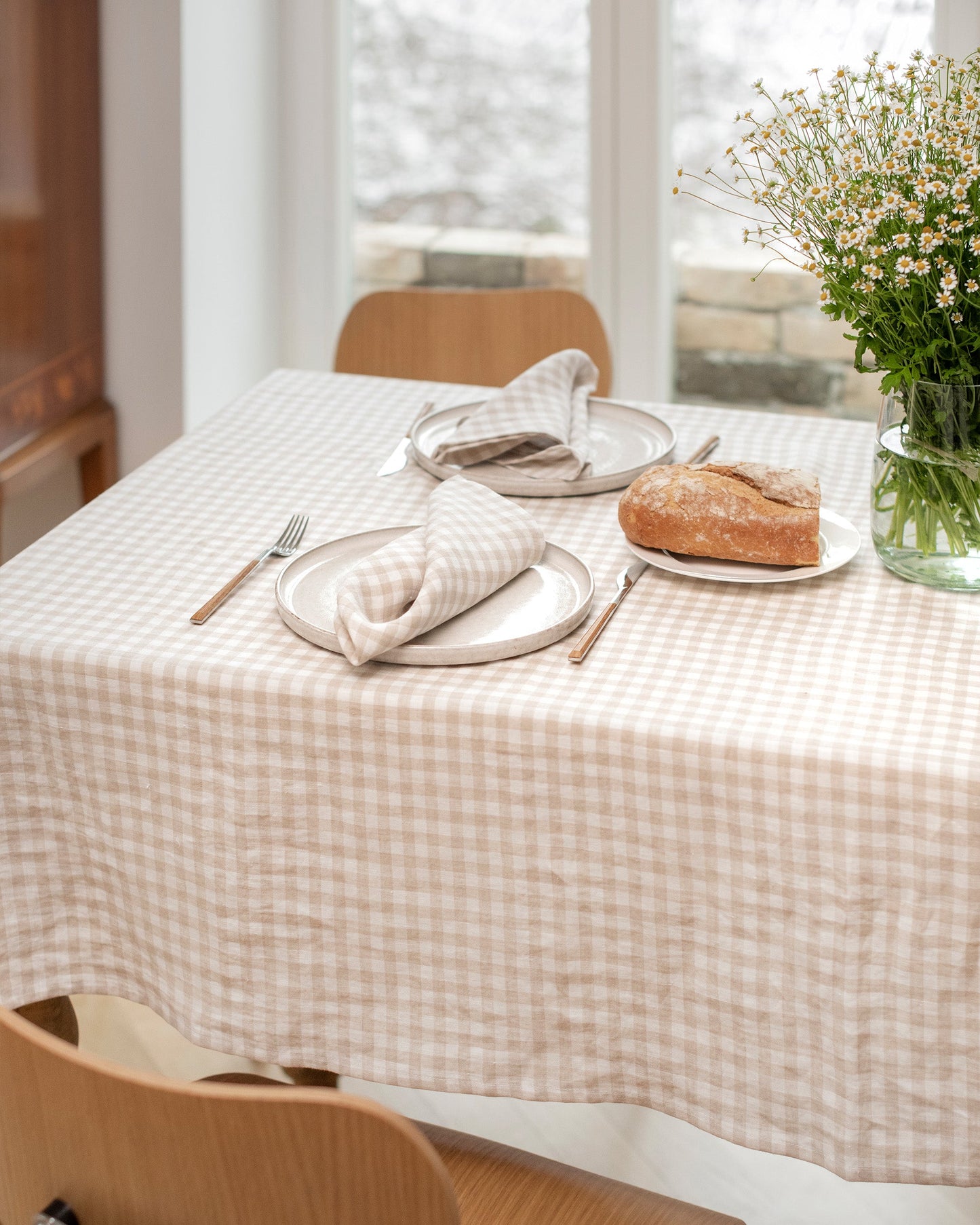 Custom size Natural Gingham linen tablecloth - MagicLinen