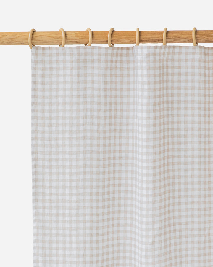 Pencil pleat linen curtain panel (1 pcs) in Natural gingham - MagicLinen