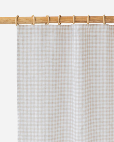 Custom size pencil pleat linen curtain panel (1 pcs) in Natural gingham - MagicLinen