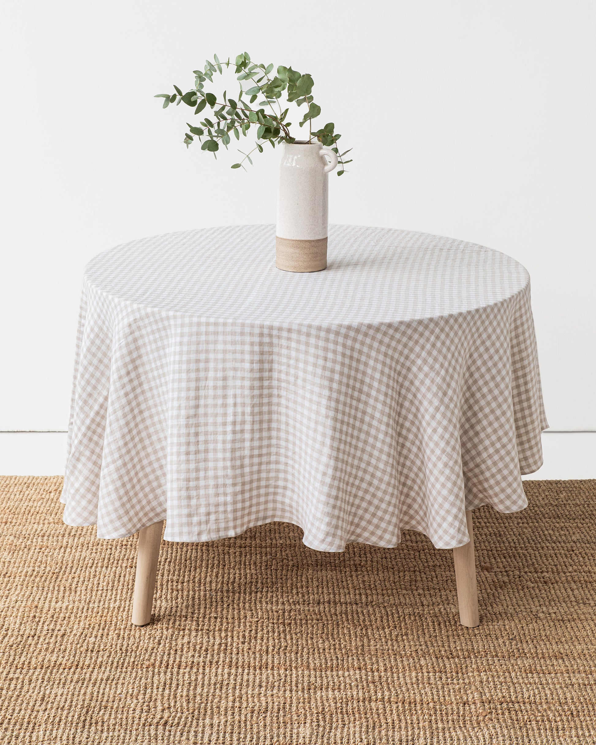 Round linen tablecloth in Natural gingham - MagicLinen