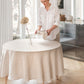 Custom size round linen tablecloth in Natural gingham - MagicLinen