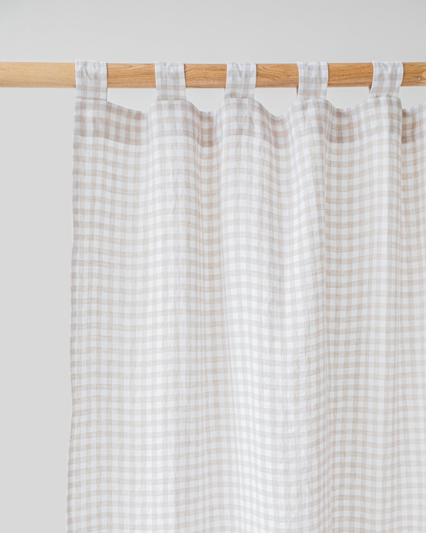 Custom size tab top linen curtain panel (1 pcs) in Natural gingham - MagicLinen